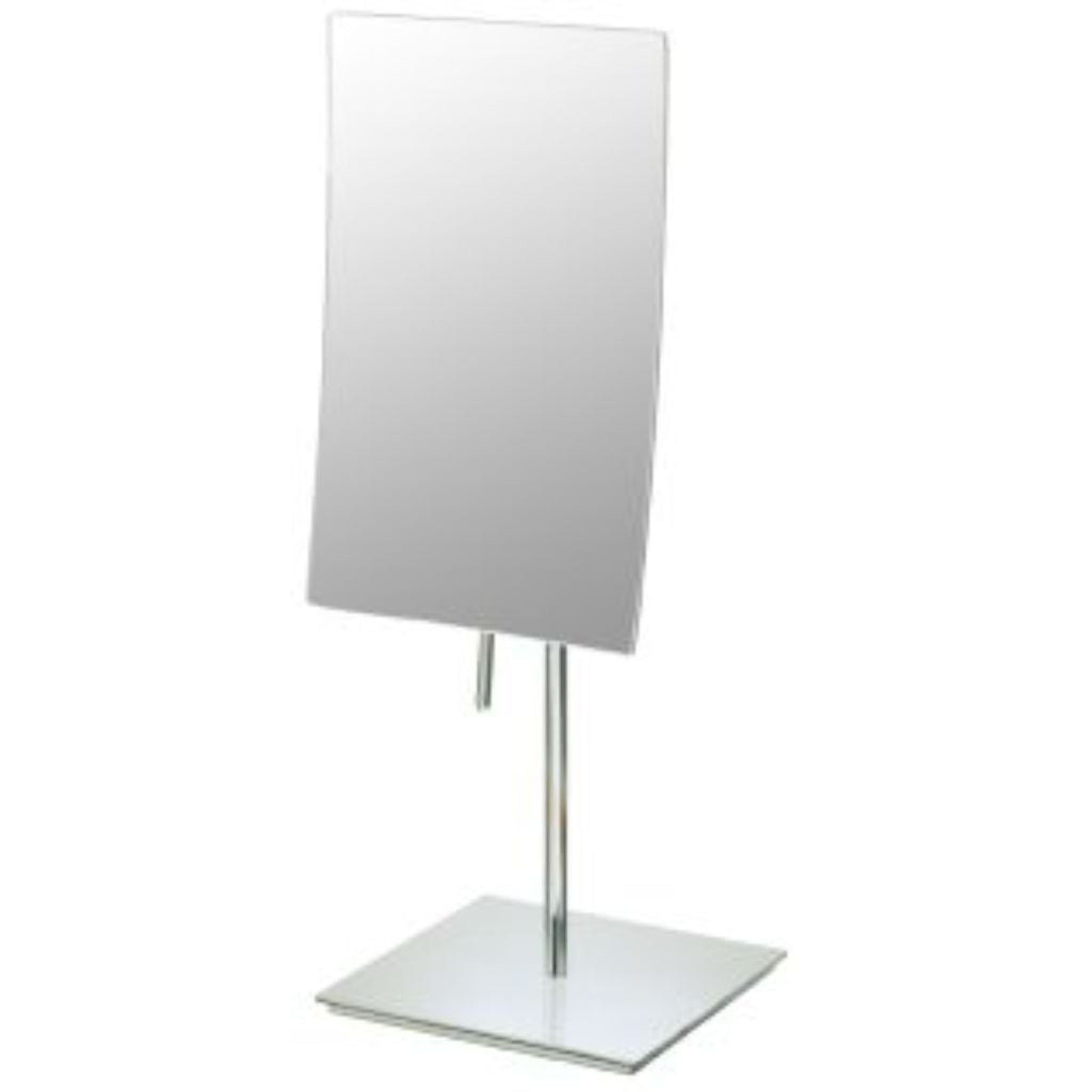 Aptations, Aptations Mirror Image 5″ x 14" Chrome Freestanding Rectangular Minimalist 3X Magnified Mirror With Square Base