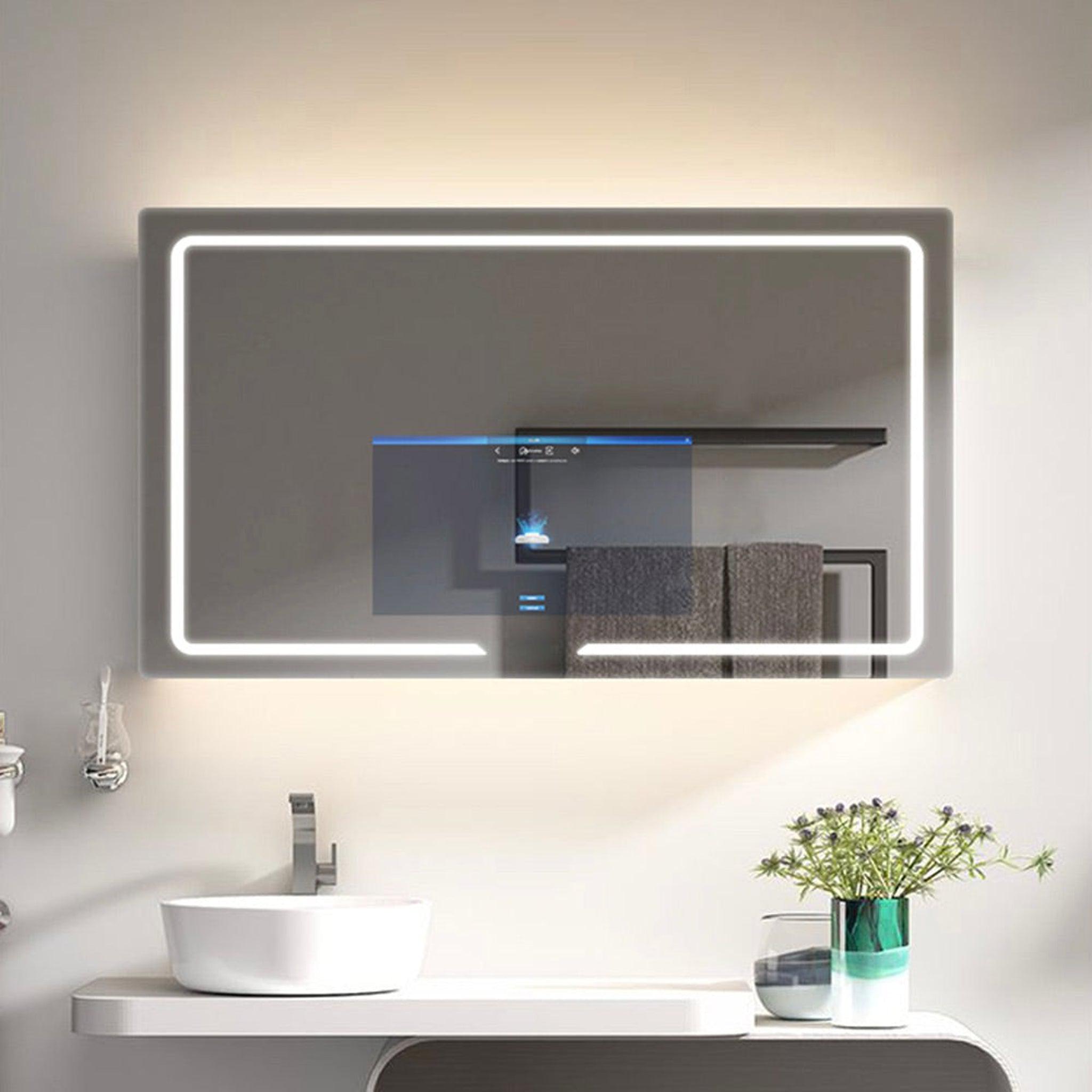 Aquadom, Aquadom Vision 48" x 32" Smart LED Lighted Bathroom Mirror With Built-in TV, Defogger, Body Fat Scale and Skin Detector