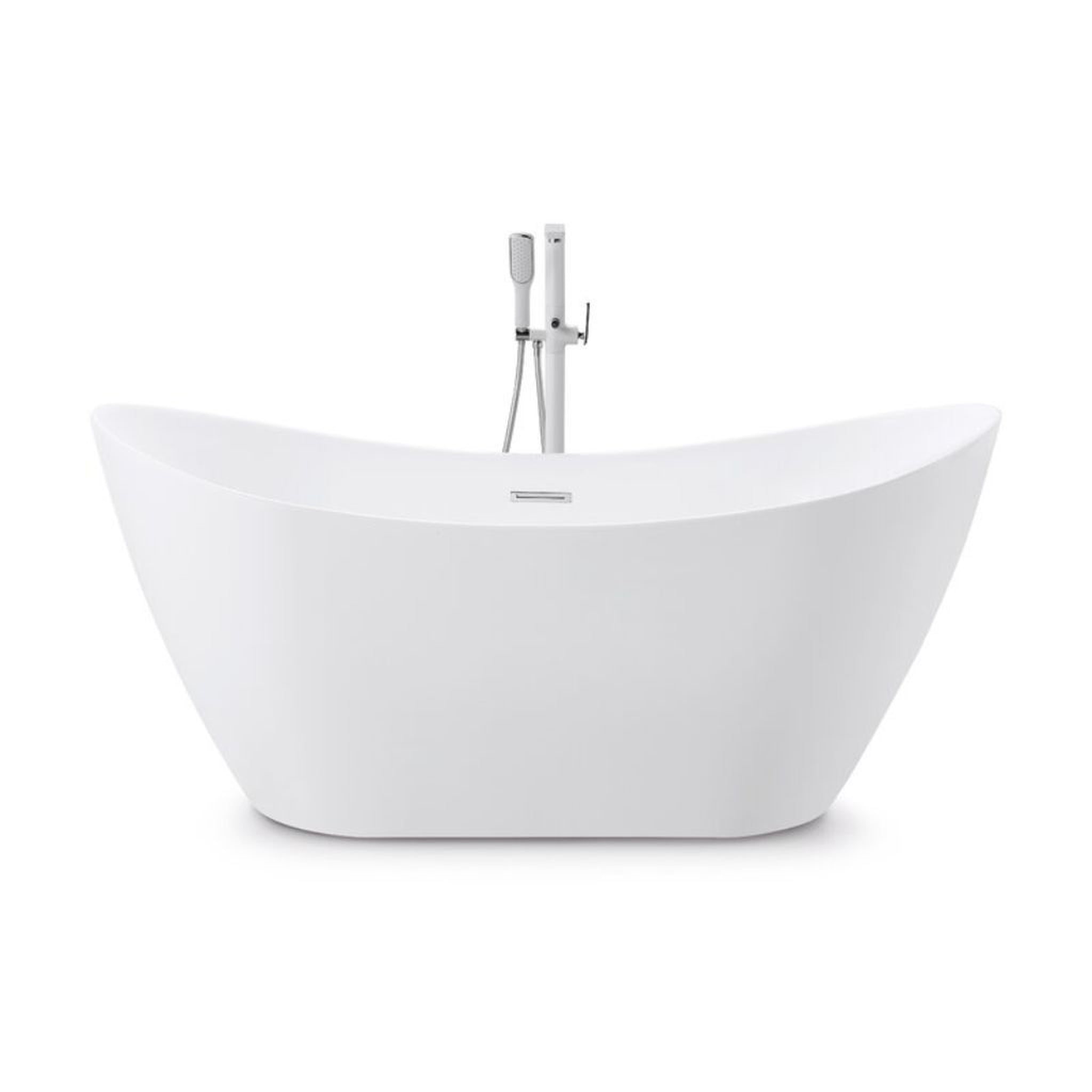 Aquareasons, Aquareasons 67’’ White Acrylic Ultra-Thin Rim Design Freestanding Soaking Bathtub With Drainer and Overflow