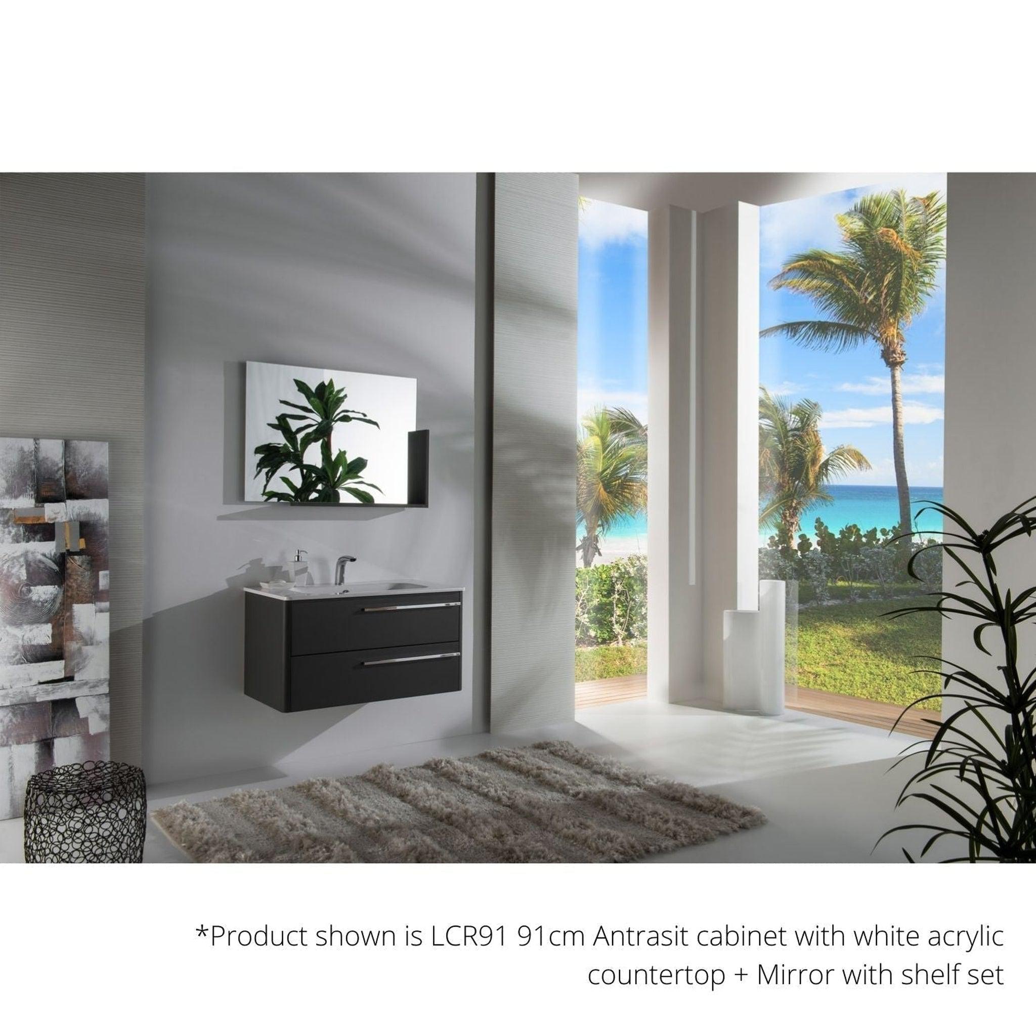 Armadi Art, Armadi Art Moderno Luce 28” x 20” Antrasit Vanity With White Acrylic Countertop and Mirror With Shelf