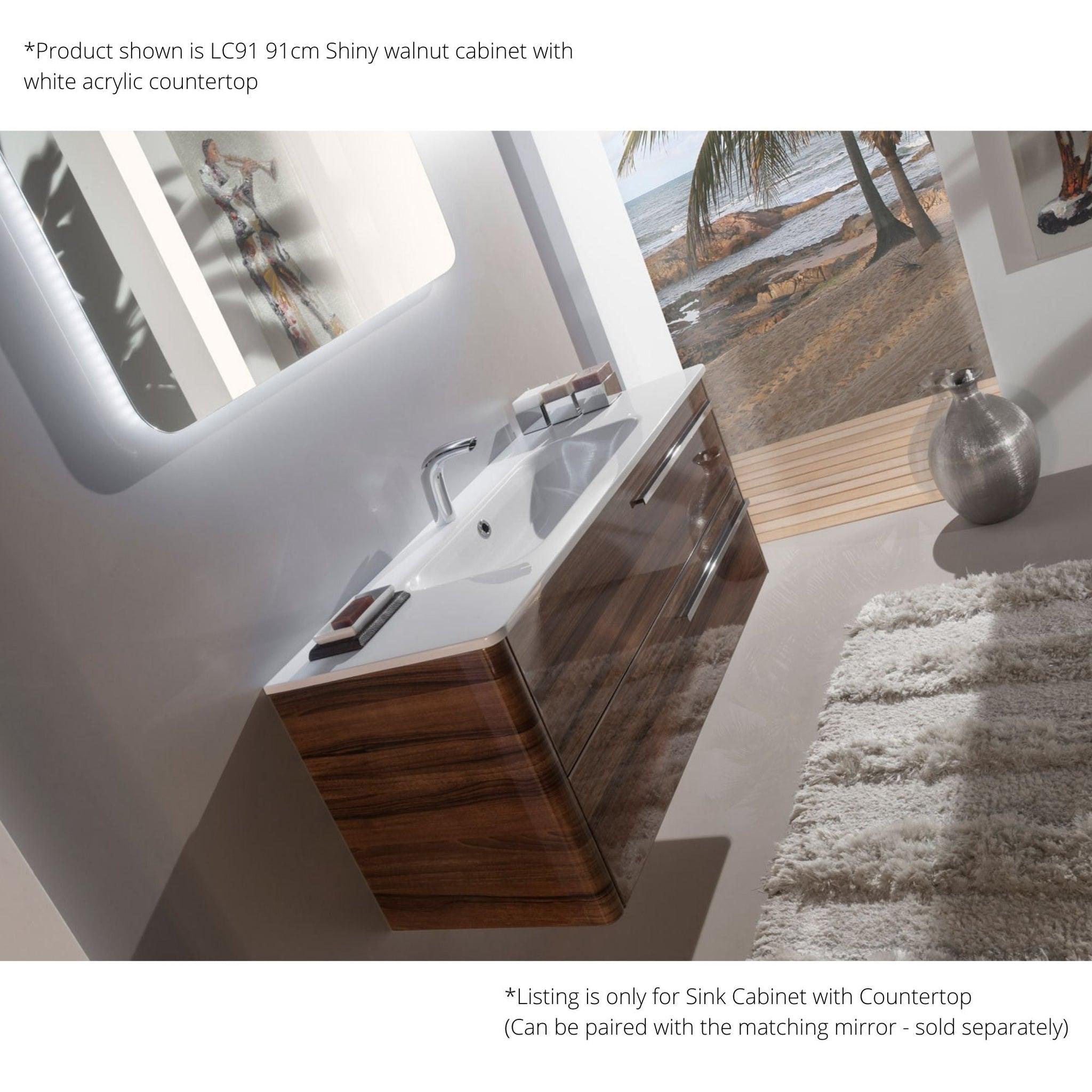 Armadi Art, Armadi Art Moderno Luce 36” x 20” Shiny Walnut Vanity with White Acrylic Countertop