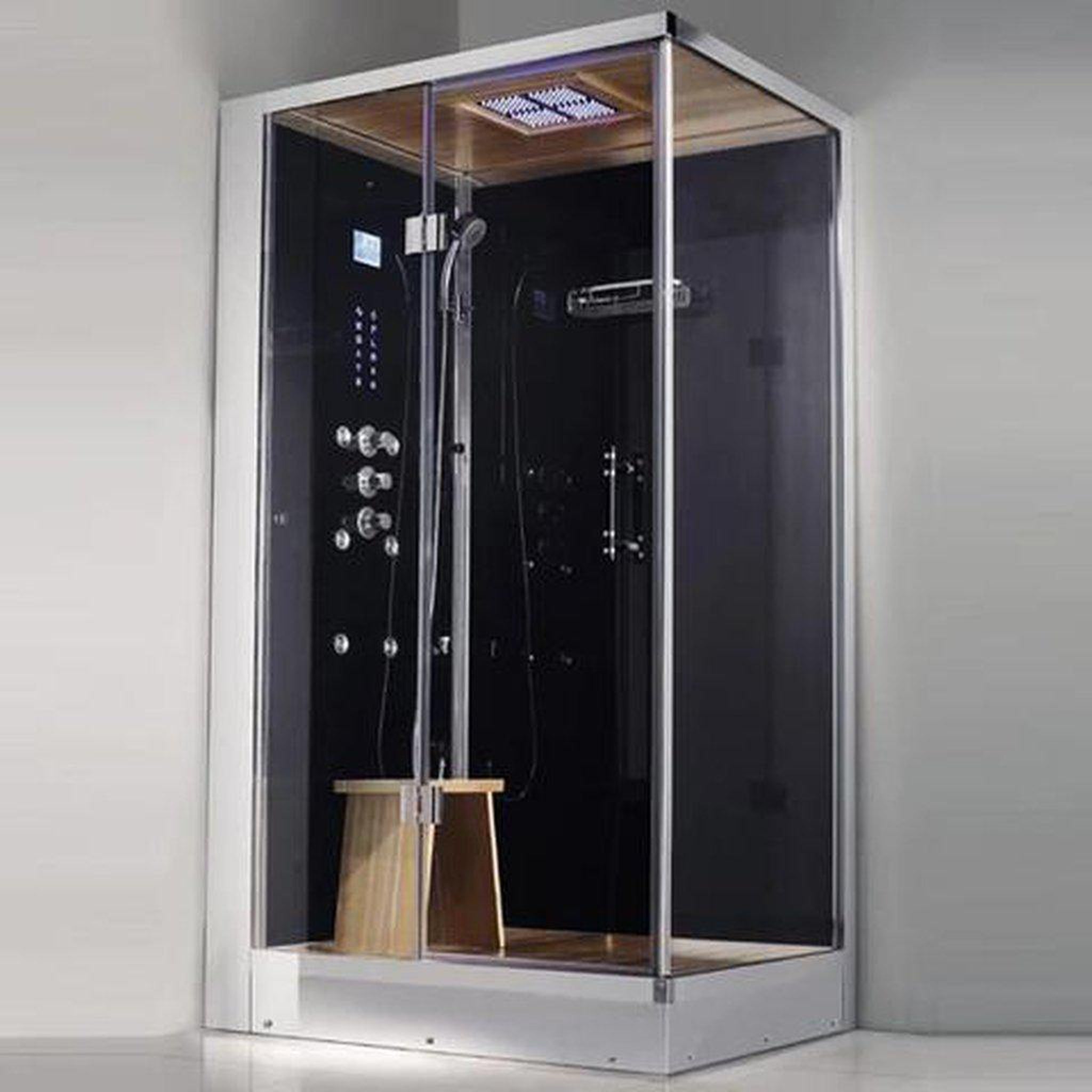 Athena, Athena 39" x 32" x 89" One Person Framed Rectangle Left Handed Steam Shower With Hinged Door & 6 Massage Jets