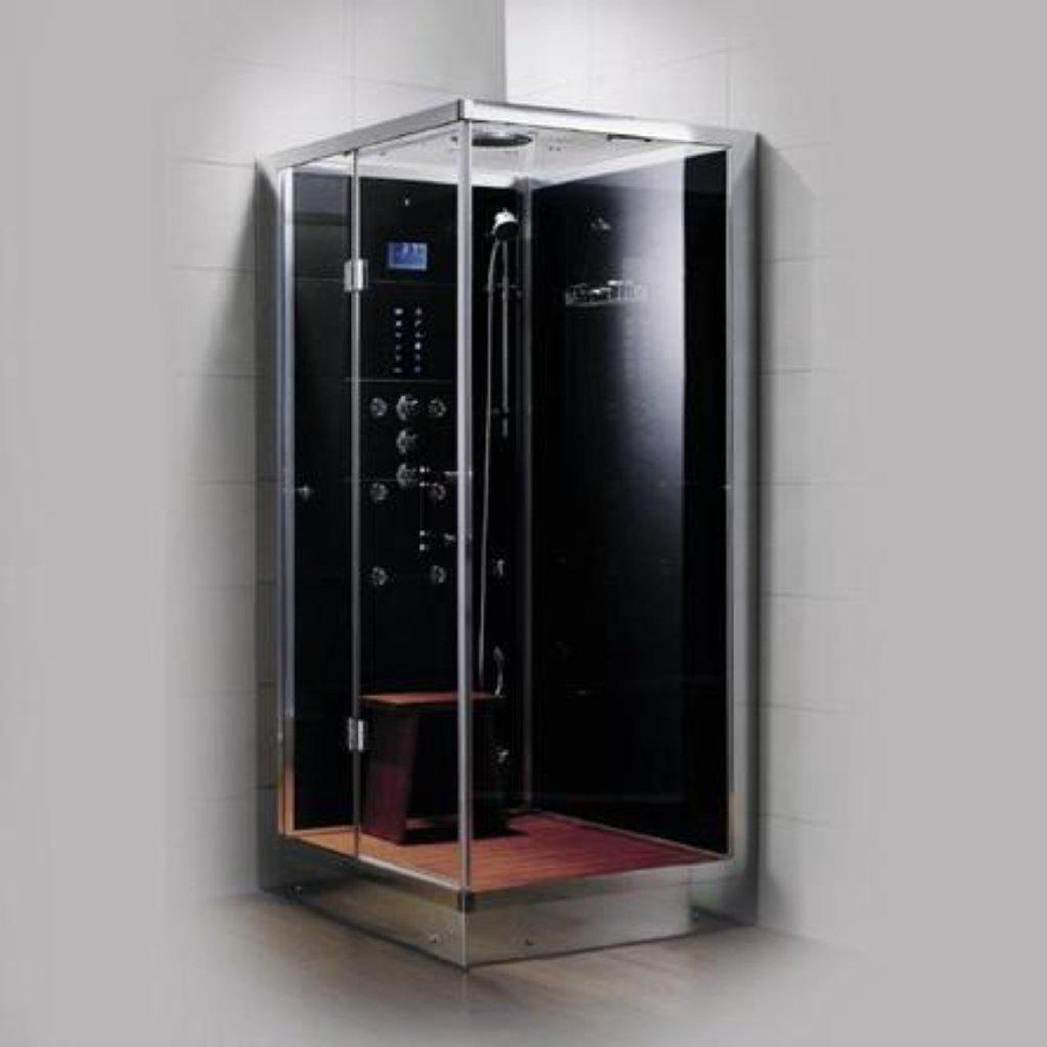 Athena, Athena 39" x 32" x 89" One Person Framed Rectangle Left Handed Steam Shower With Hinged Door & 6 Massage Jets