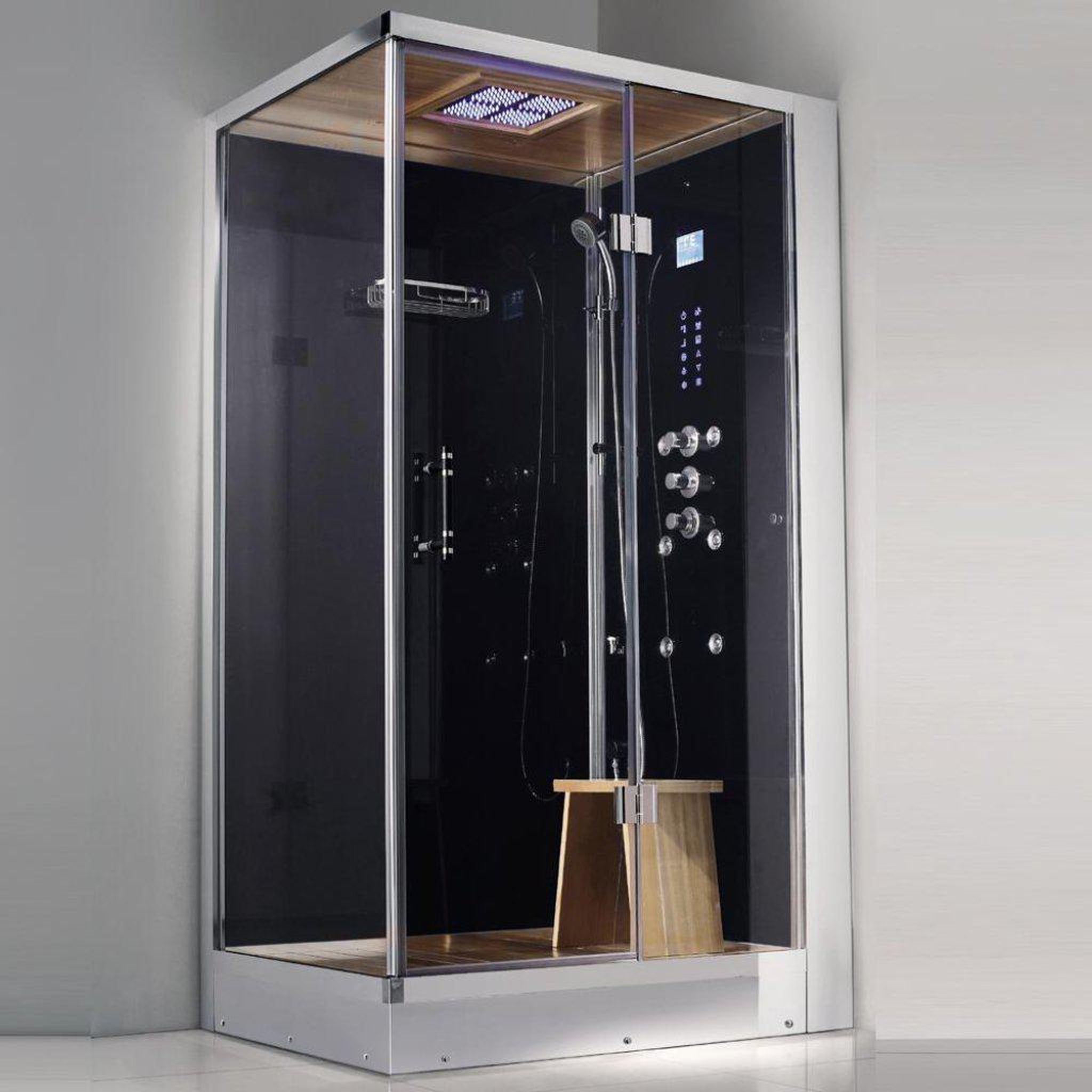 Athena, Athena 39" x 32" x 89" One Person Framed Rectangle Right Handed Steam Shower With Hinged Door & 6 Massage Jets