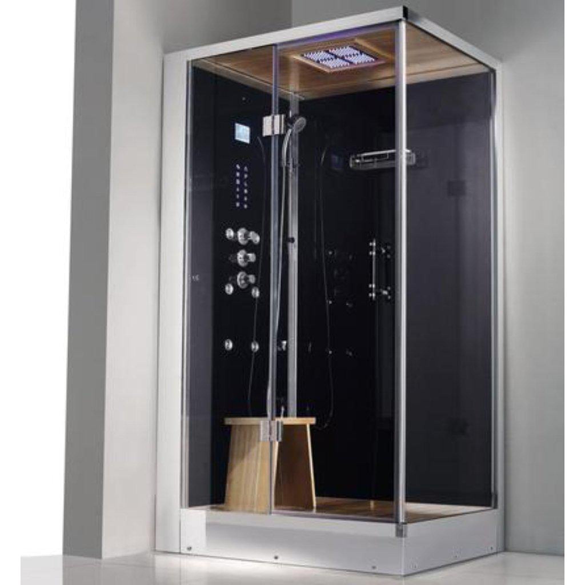 Athena, Athena 47" x 35" x 89" One Person Framed Rectangle Left Handed Steam Shower With Hinged Door & 6 Massage Jets