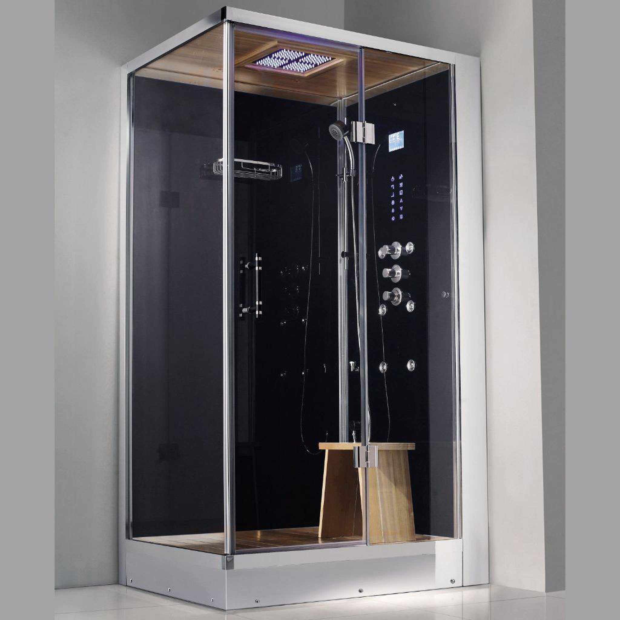 Athena, Athena 47" x 35" x 89" One Person Framed Rectangle Right Handed Steam Shower With Hinged Door & 6 Massage Jets