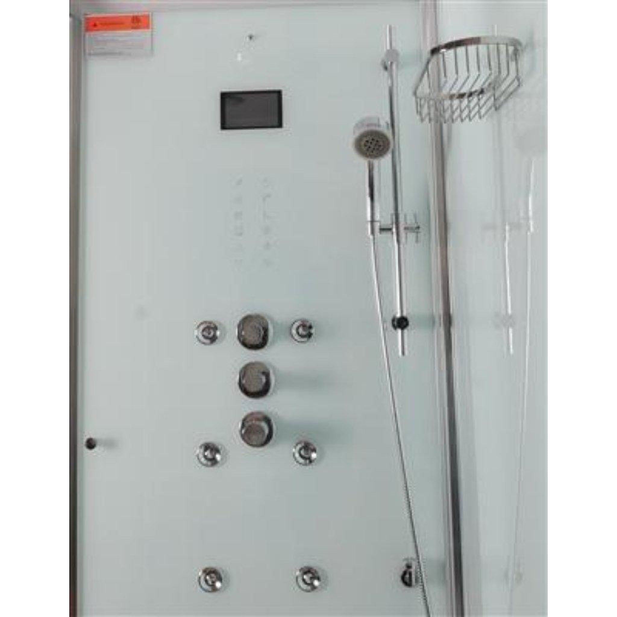 Athena, Athena 59" x 36" x 89" One Person Framed Rectangle Left Handed White Colored Steam Shower With Hinged Door & 6 Massage Jets