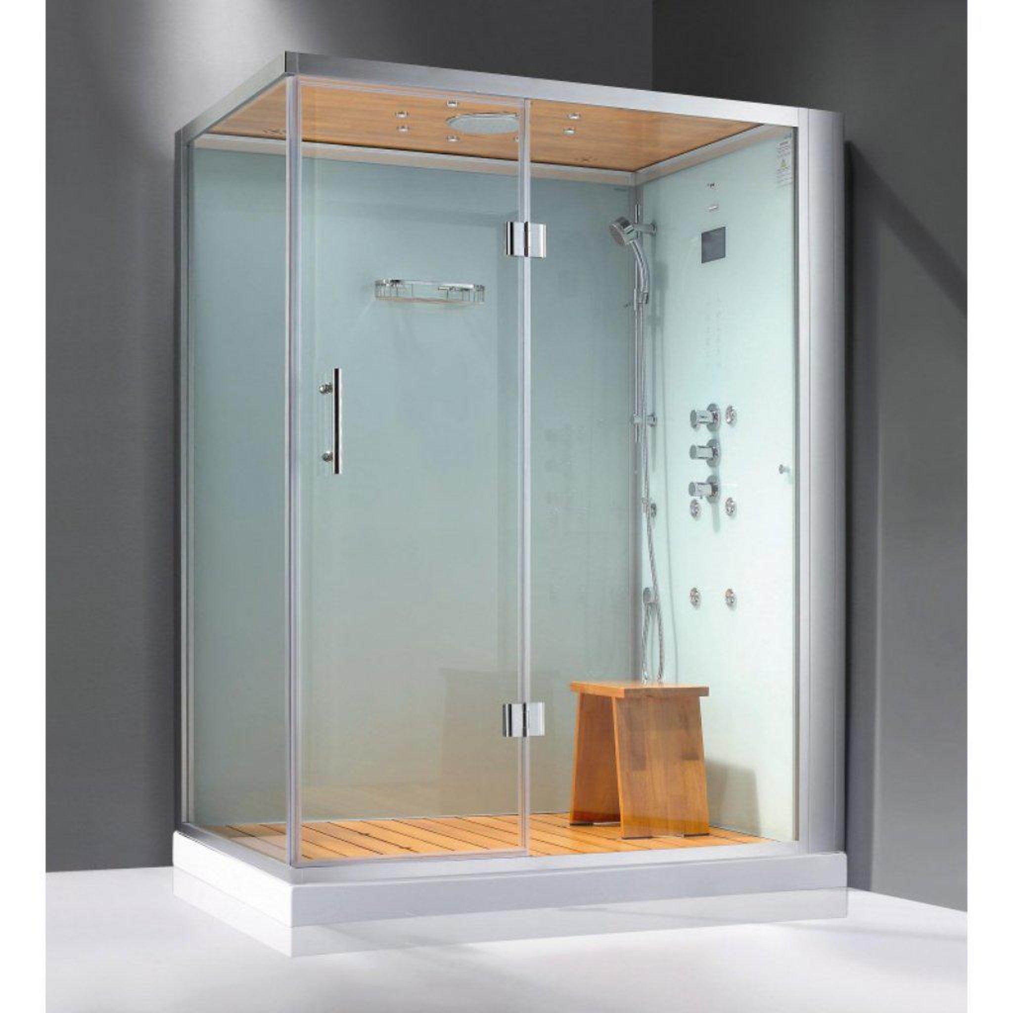 Athena, Athena 59" x 36" x 89" One Person Framed Rectangle Right Handed White ColoredSteam Shower With Hinged Door & 6 Massage Jets