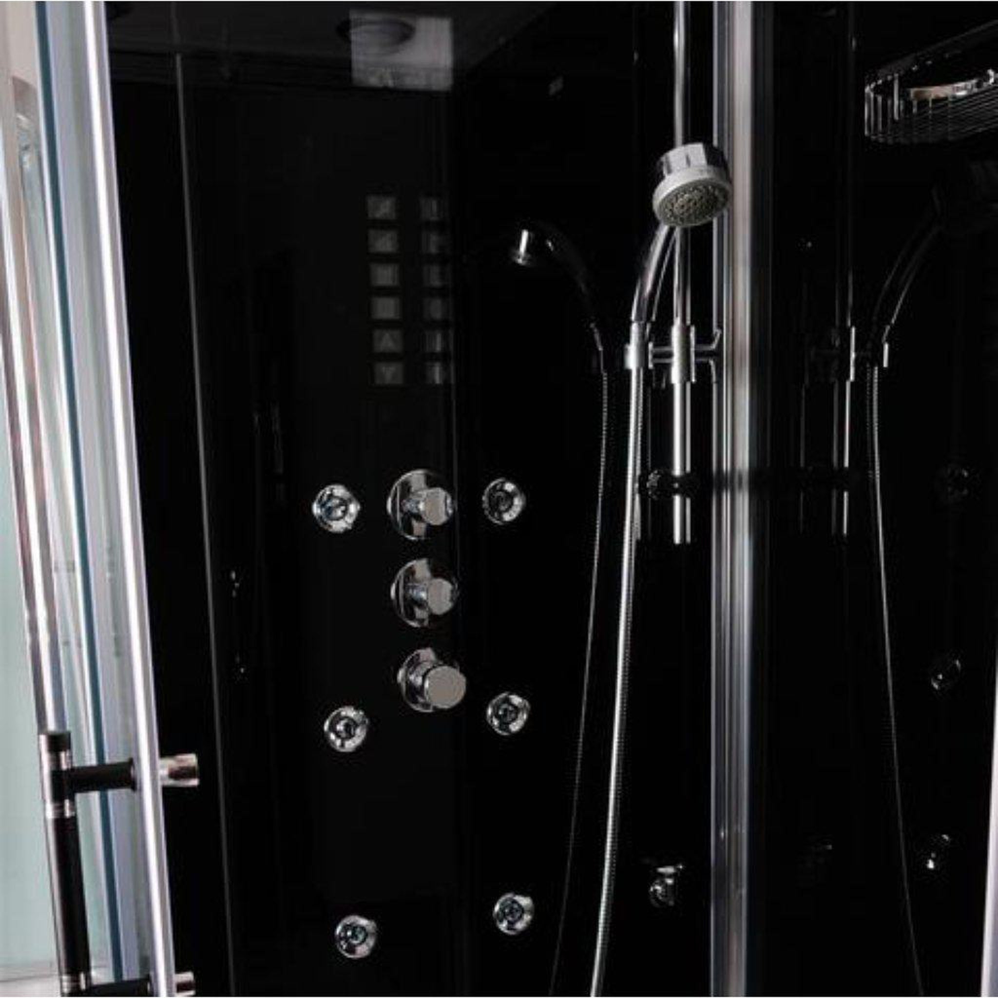 Athena, Athena 59" x 36" x 89" Two Person Framed Rectangle Left Handed Black Colored Steam Shower With Hinged Door & 12 Massage Jets