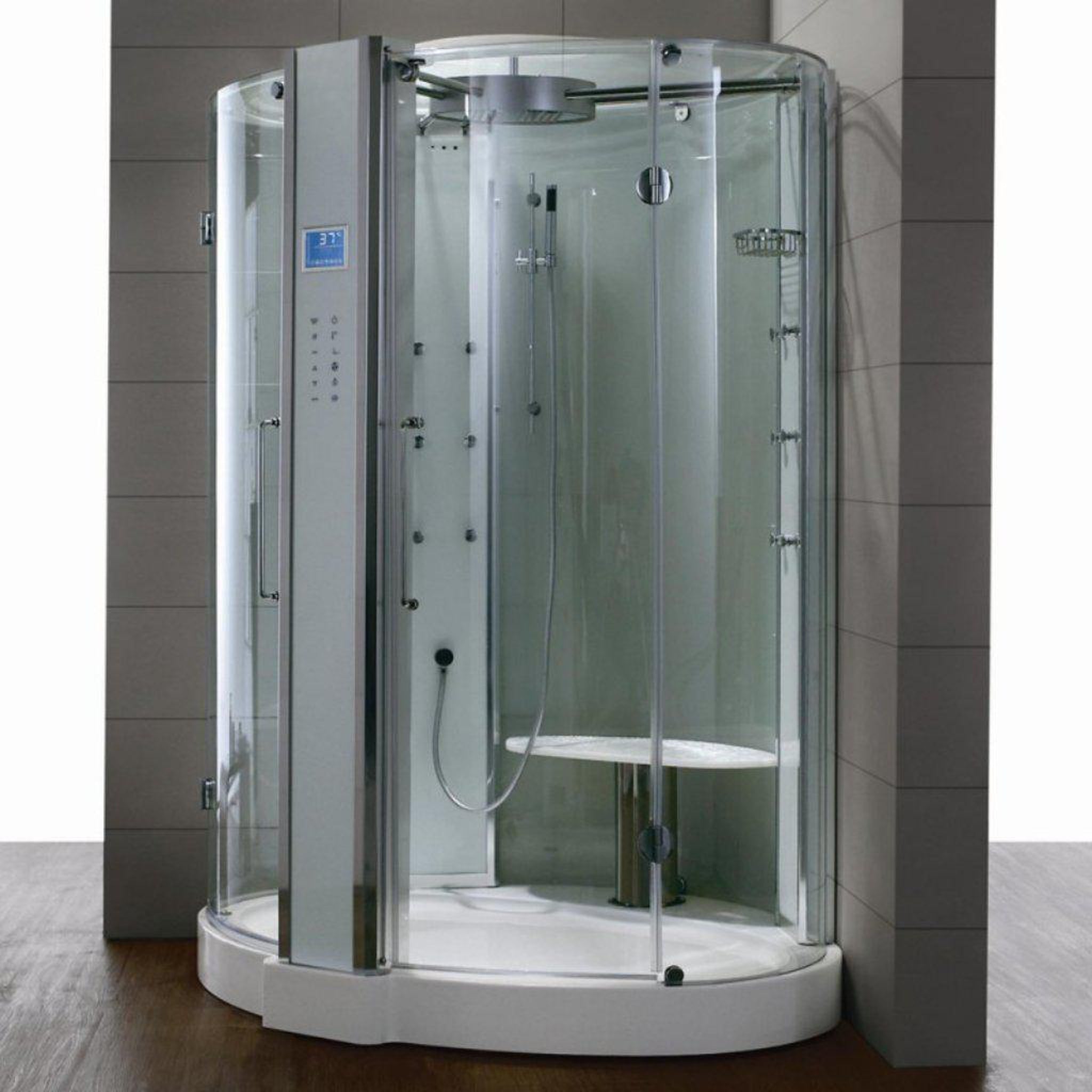 Athena, Athena 59" x 59" x 89" Two Person Corner Steam Shower With Dual Hinged Doors 12 Massage Jets & LED Chromatherapy Lighting