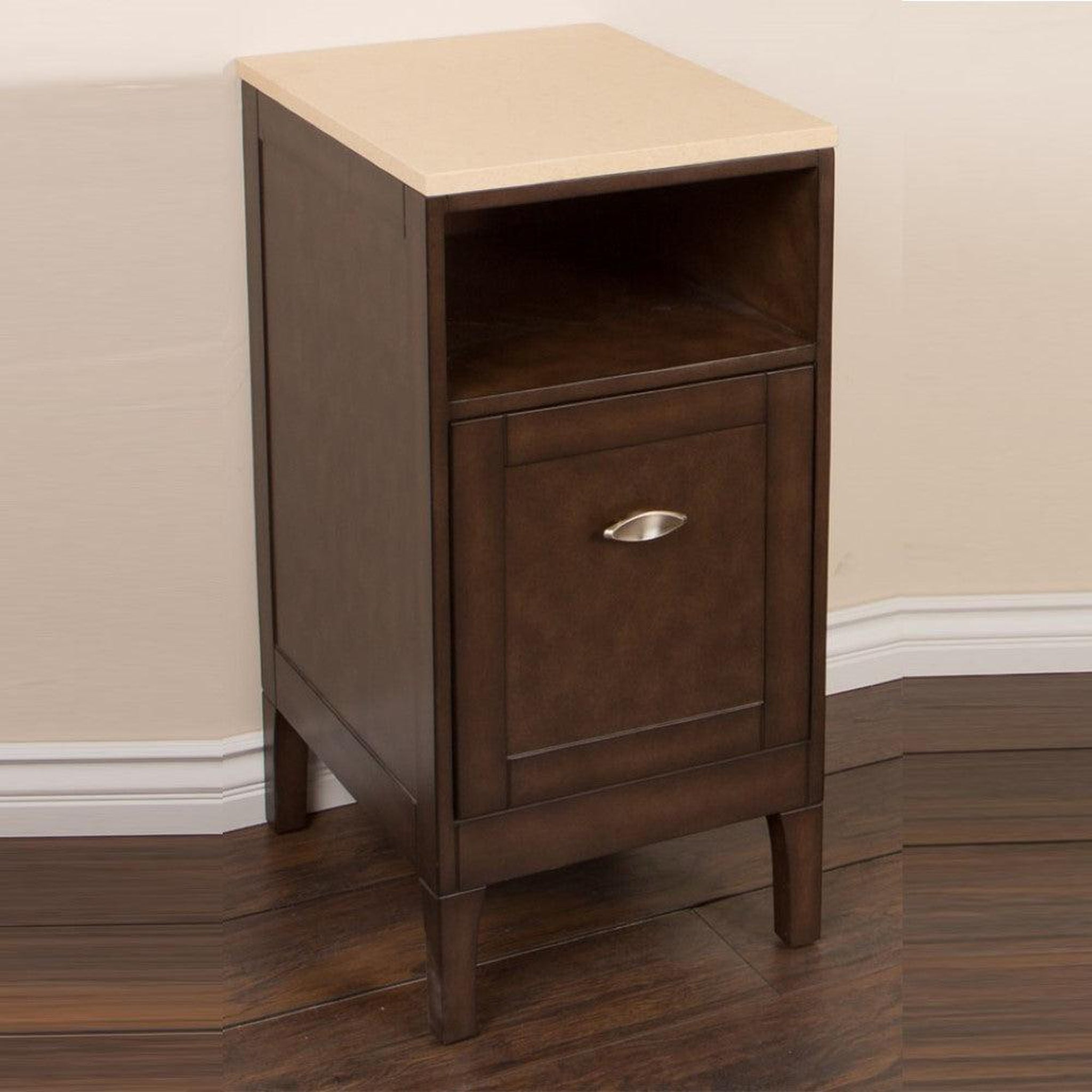 Bellaterra Home, Bellaterra Home 16" Sable Walnut Freestanding Side Cabinet With Quartz Counter Top