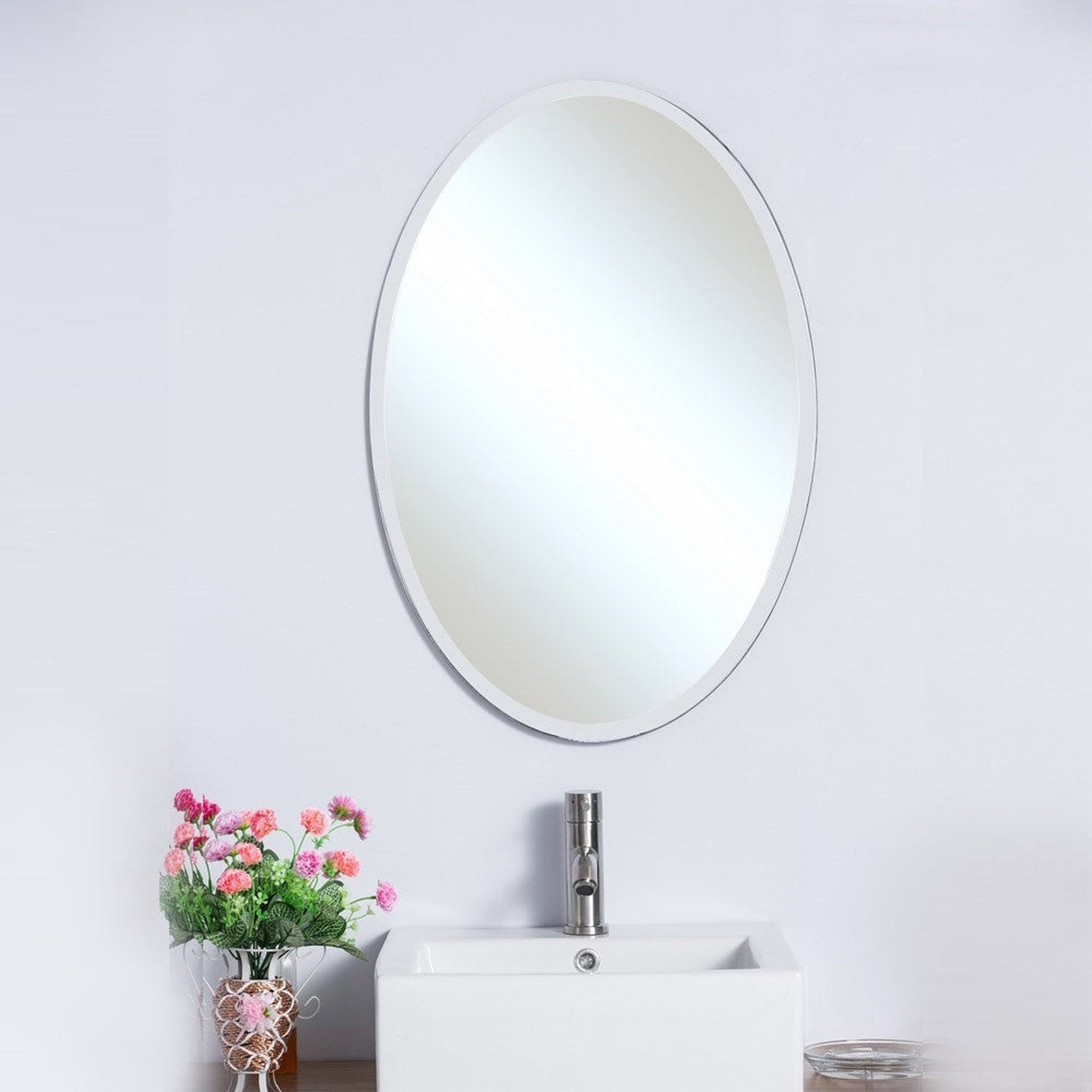 Bellaterra Home, Bellaterra Home 21" x 31" Oval Wall-Mounted Frameless Mirror