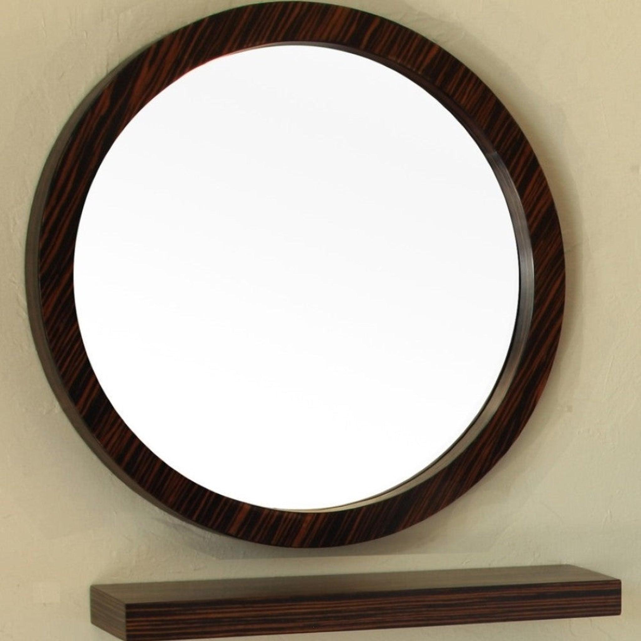 Bellaterra Home, Bellaterra Home 22" Ebony Zebra Round Wall-Mounted Solid Wood Framed Mirror With Freestanding Shelf