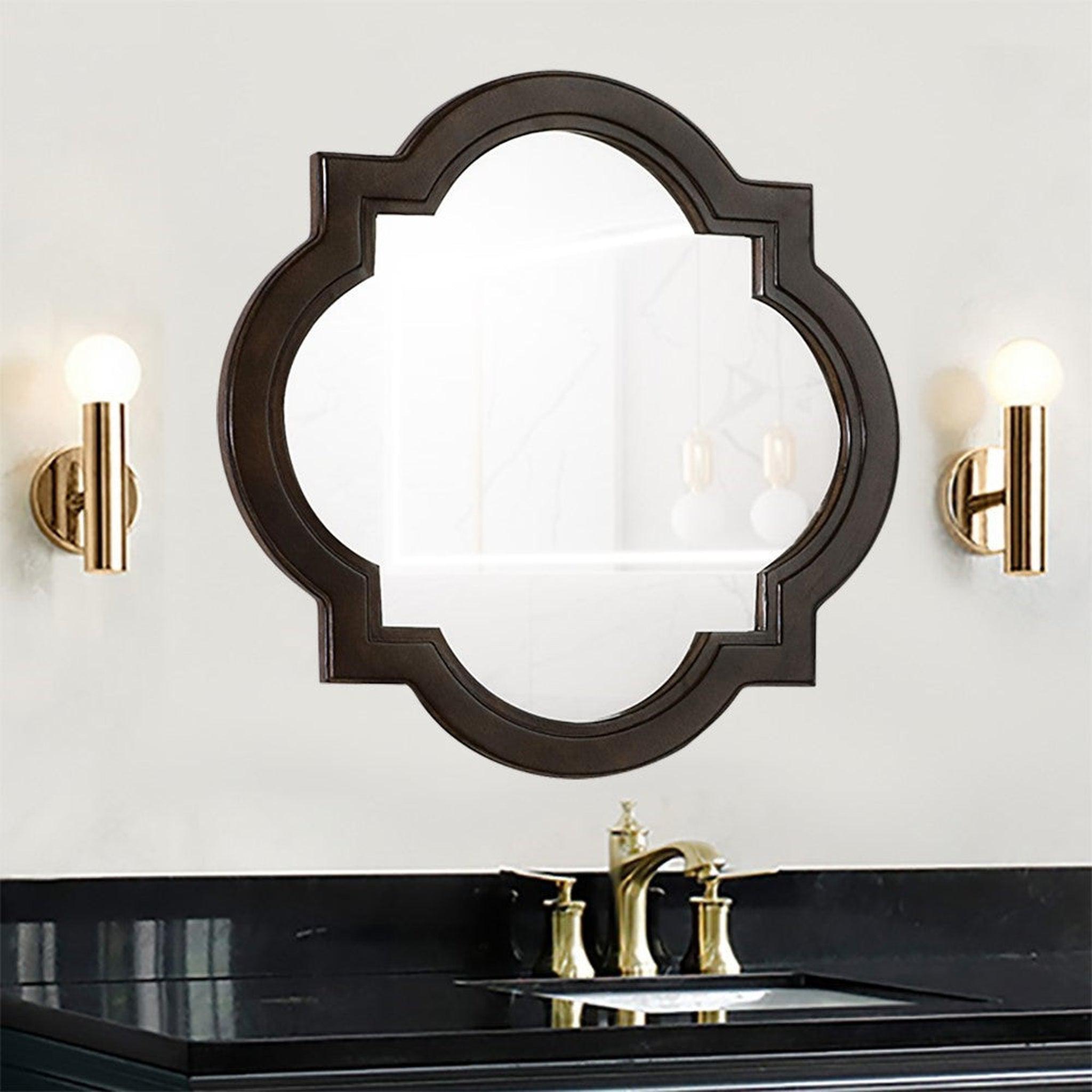 Bellaterra Home, Bellaterra Home 23" x 23" Walnut Quatrefoil Wall-Mounted Wood Framed Mirror