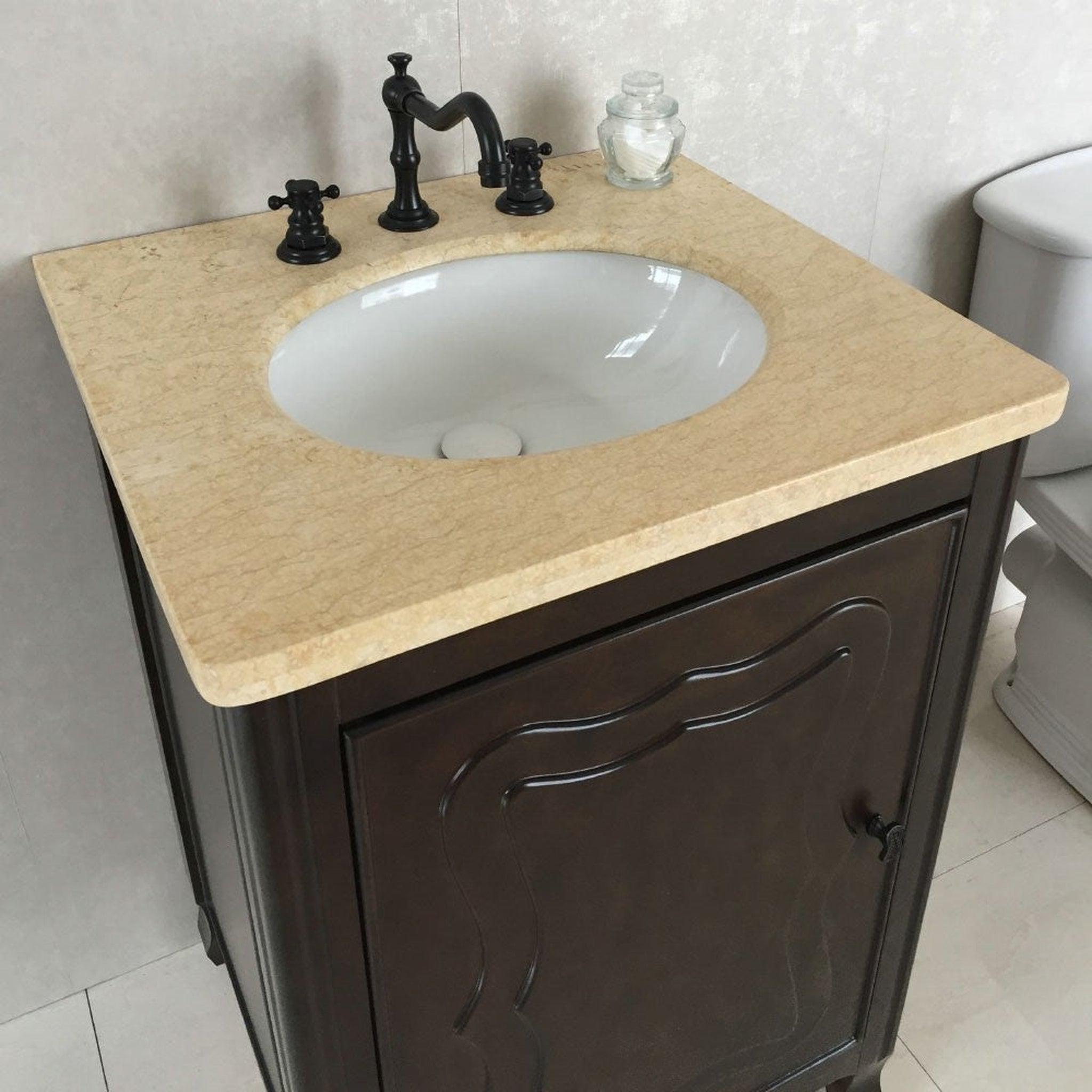 Bellaterra Home, Bellaterra Home 24" 1-Door Sable Walnut Freestanding Vanity Set With Ceramic Undermount Oval Sink and Cream Marble Top