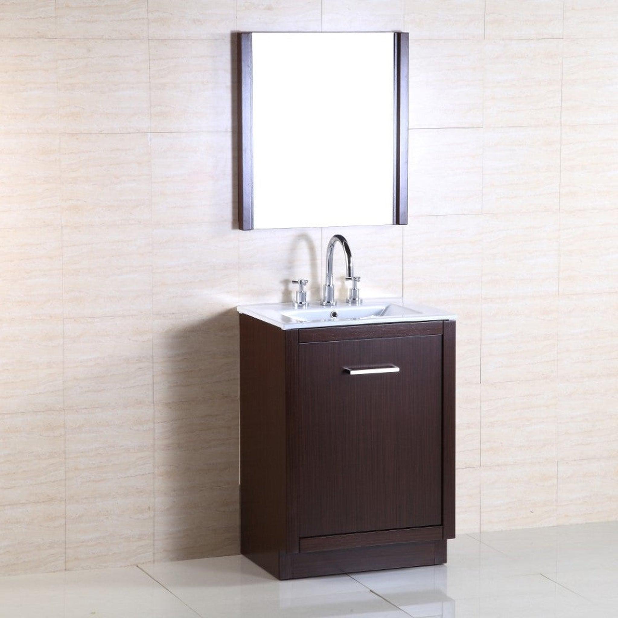 Bellaterra Home, Bellaterra Home 24" 1-Drawer Wenge Freestanding Vanity Set With Ceramic Integrated Sink and Ceramic Top