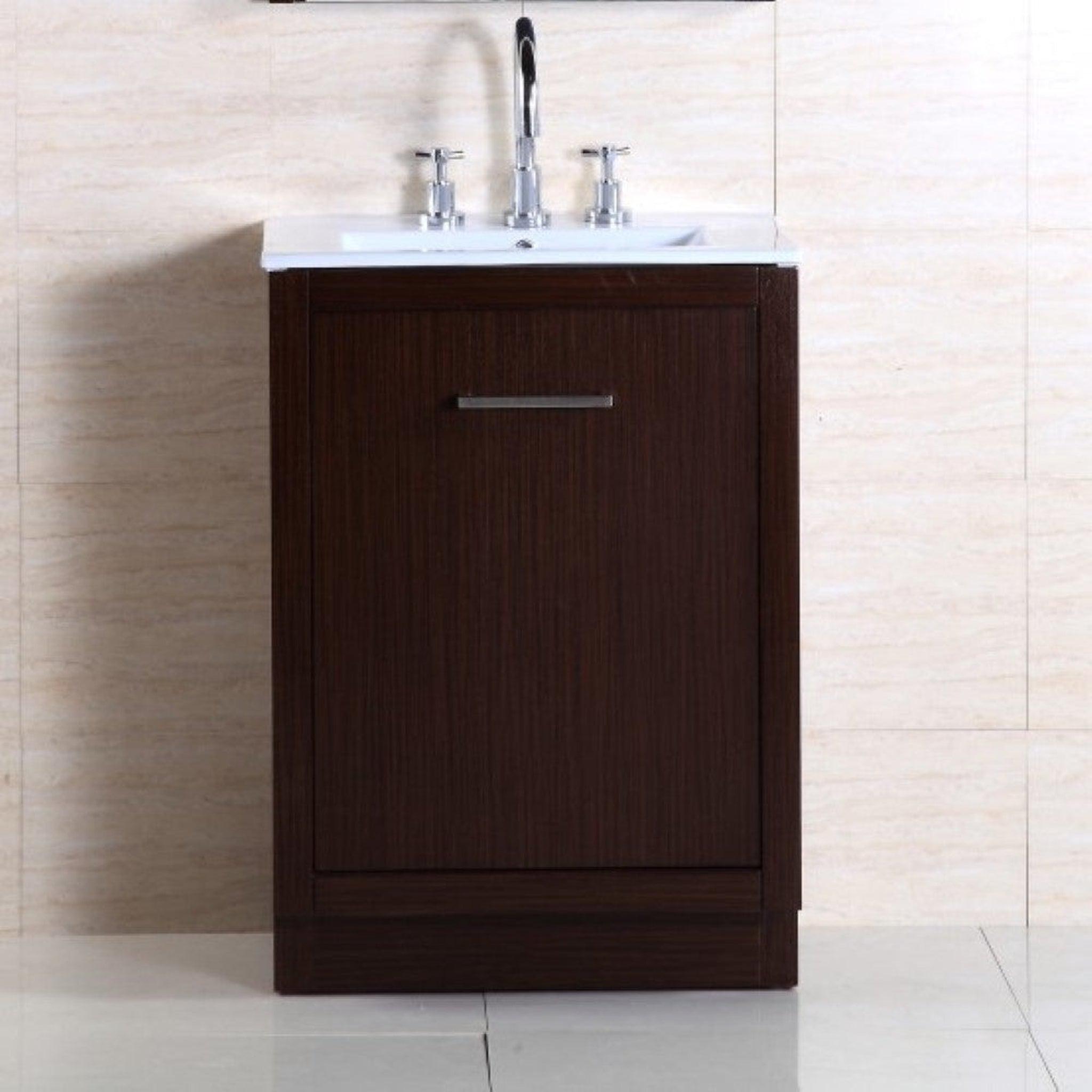 Bellaterra Home, Bellaterra Home 24" 1-Drawer Wenge Freestanding Vanity Set With Ceramic Integrated Sink and Ceramic Top