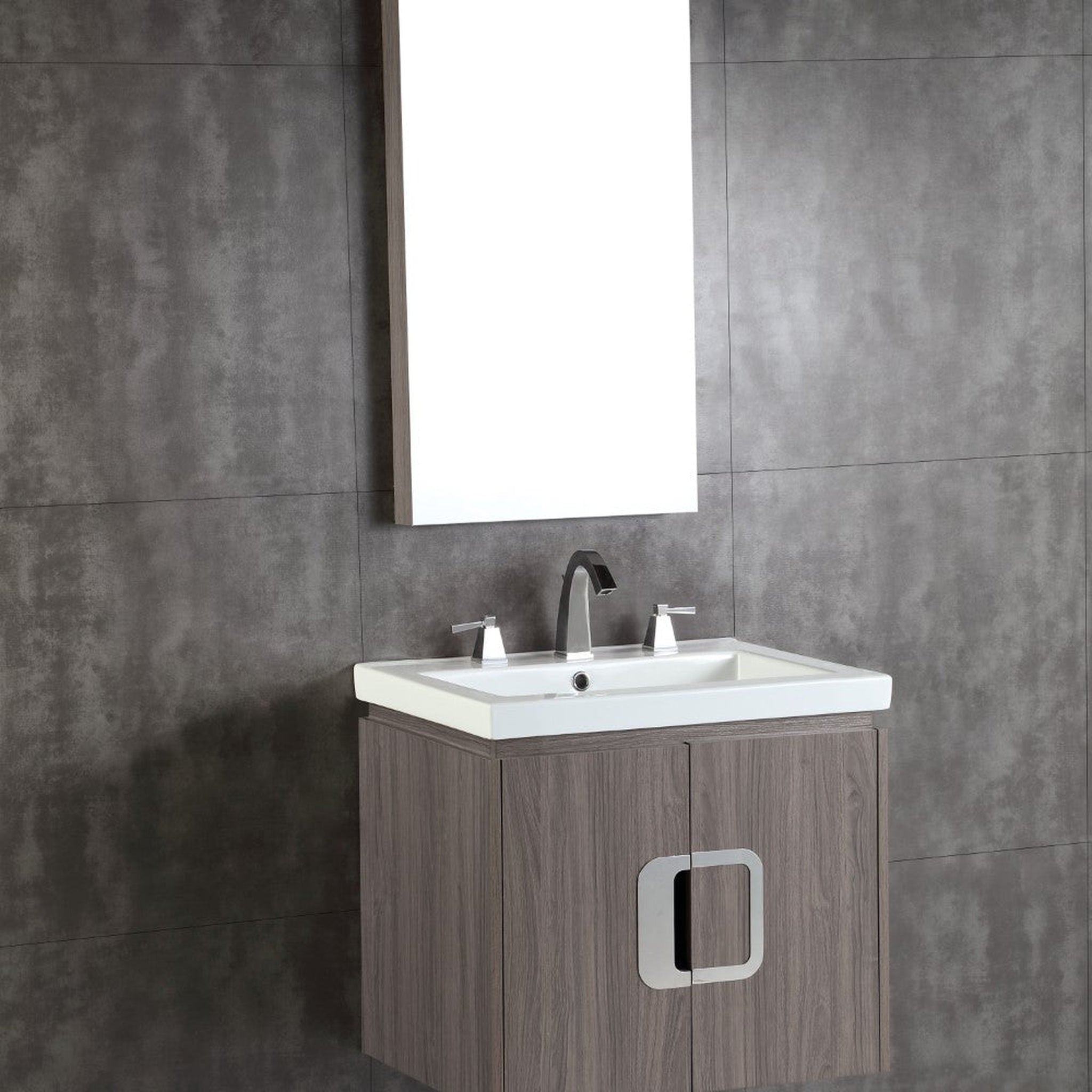 Bellaterra Home, Bellaterra Home 24" 2-Door Gray Brownish Oak Wall Mount Vanity Set With Ceramic Integrated Sink and Top