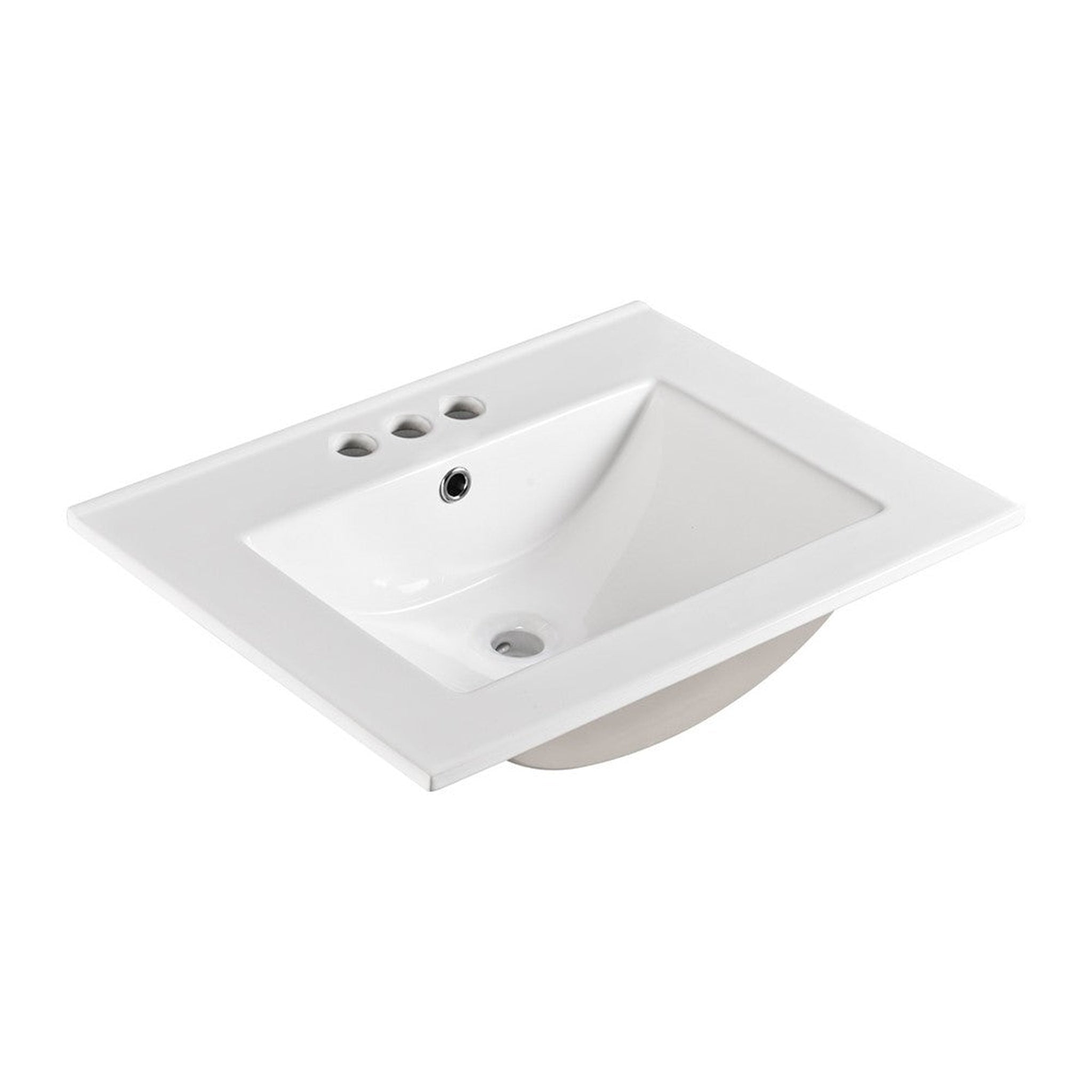 Bellaterra Home, Bellaterra Home 24" x 18" Ceramic Three Hole Vanity Top With Integrated Rectangular Sink and Overflow