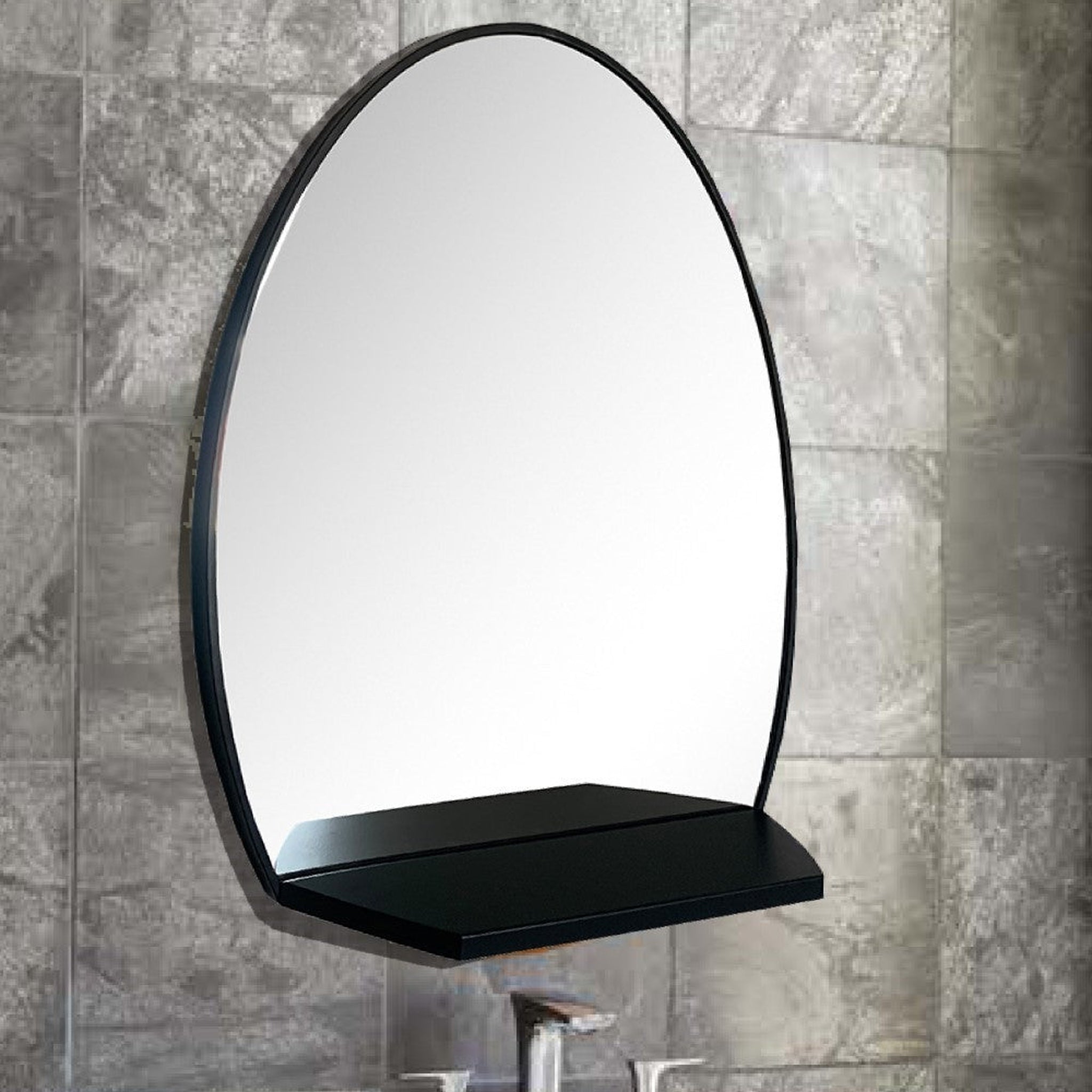 Bellaterra Home, Bellaterra Home 24" x 28" Black Oval Wall-Mounted Steel Framed Mirror With Shelf