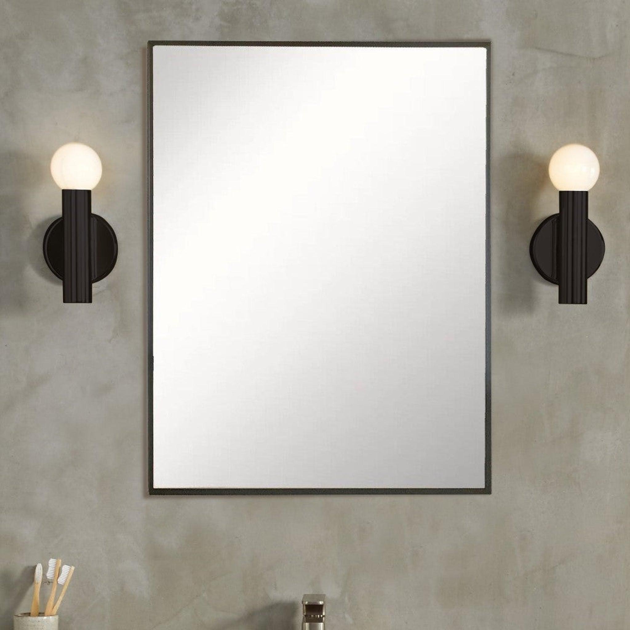 Bellaterra Home, Bellaterra Home 24" x 28" Black Rectangle Wall-Mounted Steel Framed Mirror With Straight Edges