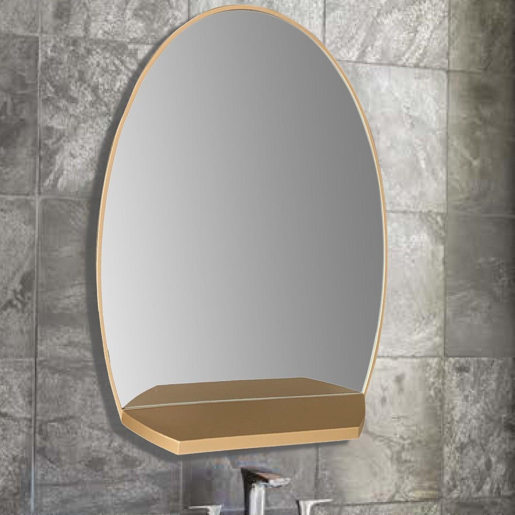 Bellaterra Home, Bellaterra Home 24" x 28" Gold Oval Wall-Mounted Steel Framed Mirror With Shelf