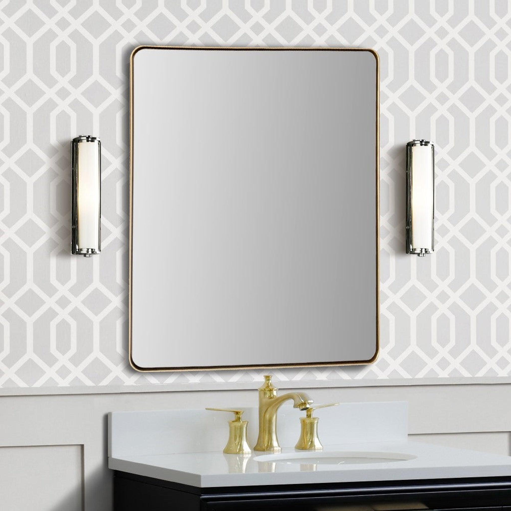 Bellaterra Home, Bellaterra Home 24" x 28" Gold Rectangle Wall-Mounted Steel Framed Mirror With Rounded Edges