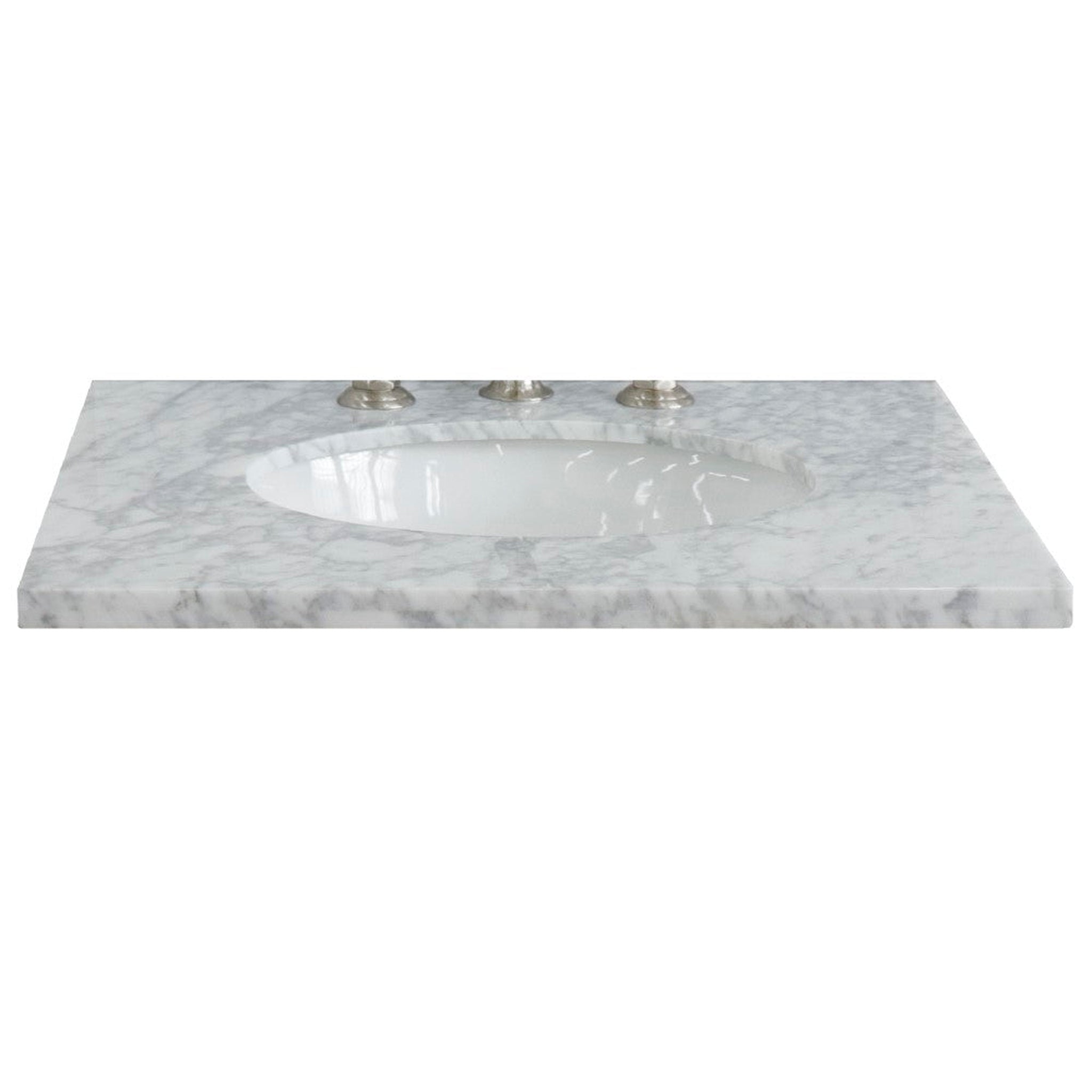 Bellaterra Home, Bellaterra Home 25" x 22" White Carrara Marble Three Hole Vanity Top With Undermount Oval Sink and Overflow