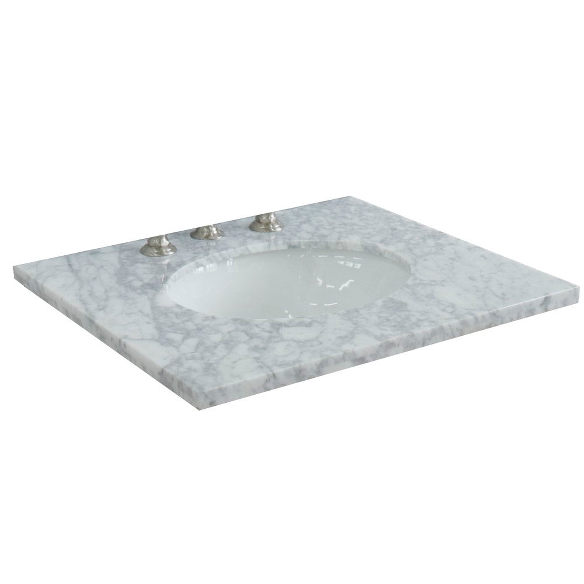 Bellaterra Home, Bellaterra Home 25" x 22" White Carrara Marble Three Hole Vanity Top With Undermount Oval Sink and Overflow