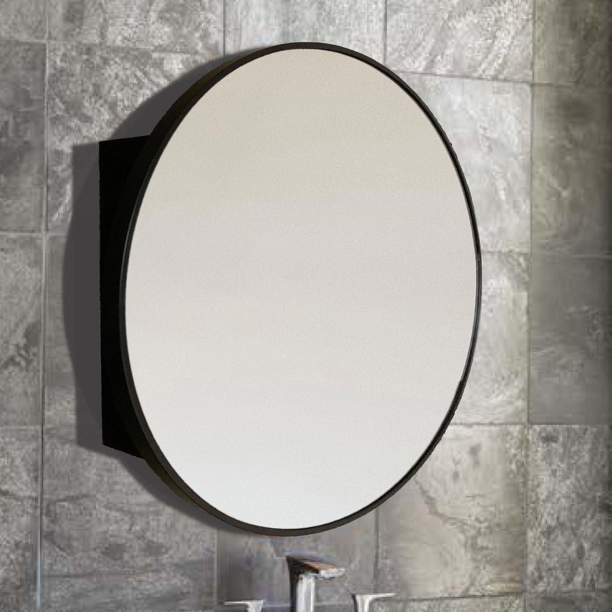 Bellaterra Home, Bellaterra Home 26" Black Round Wall-Mounted Steel Framed Mirror Medicine Cabinet