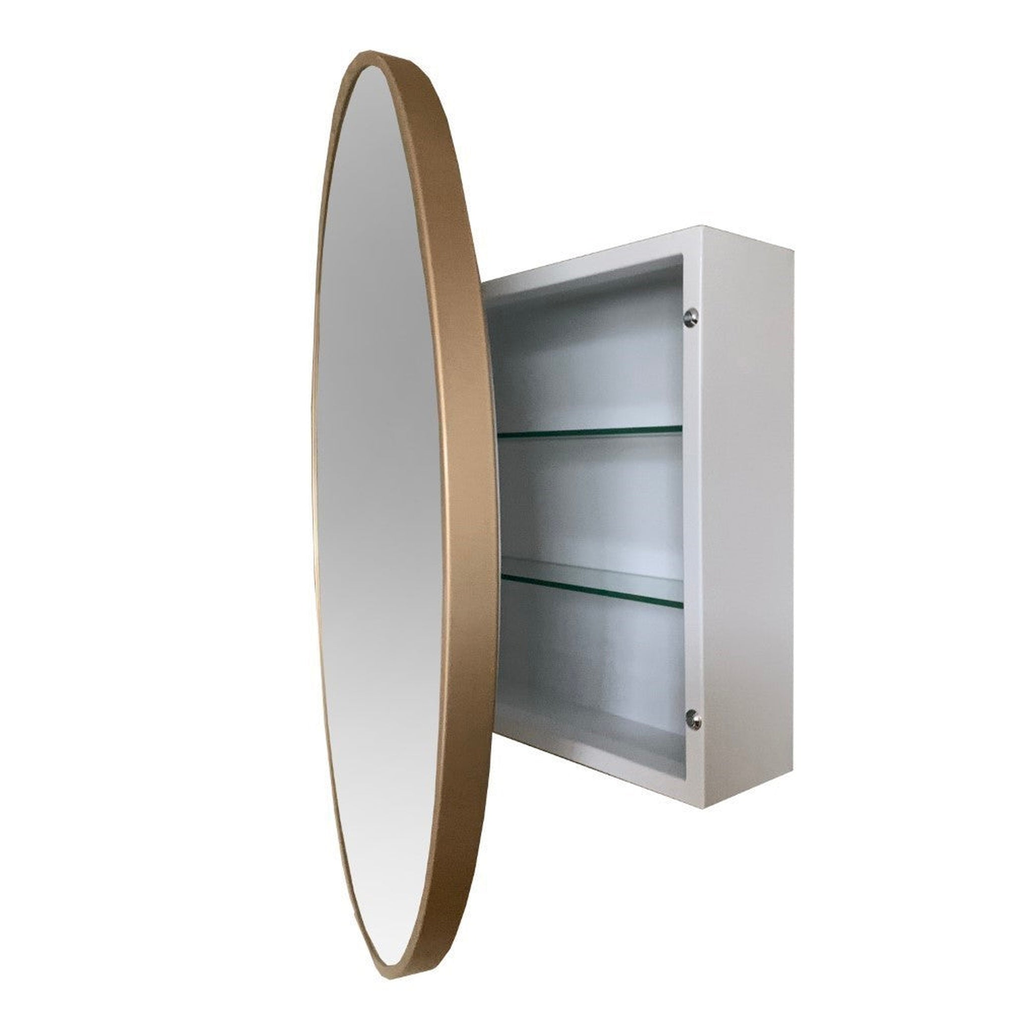 Bellaterra Home, Bellaterra Home 26" Gold Round Wall-Mounted Steel Framed Mirror Medicine Cabinet