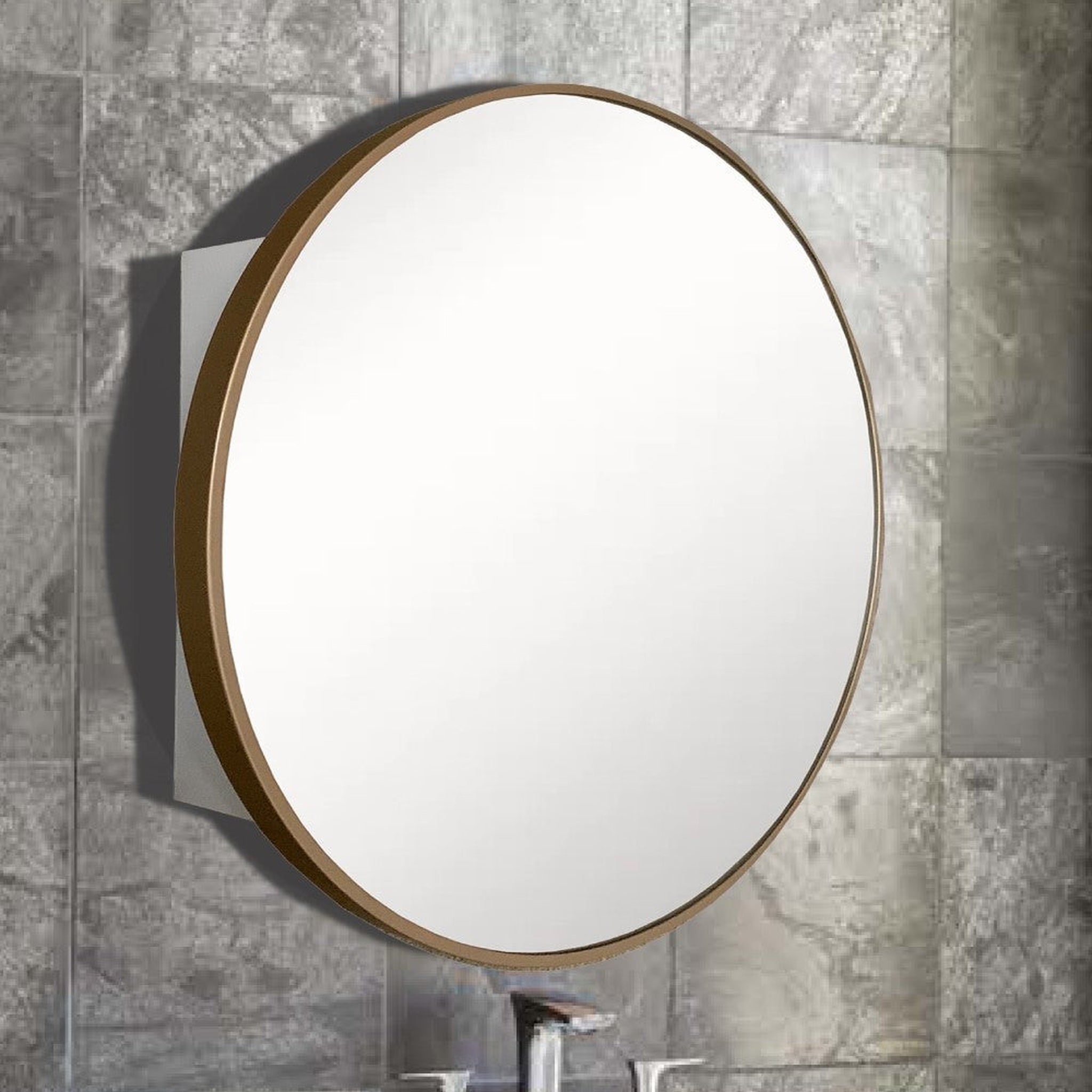 Bellaterra Home, Bellaterra Home 26" Gold Round Wall-Mounted Steel Framed Mirror Medicine Cabinet