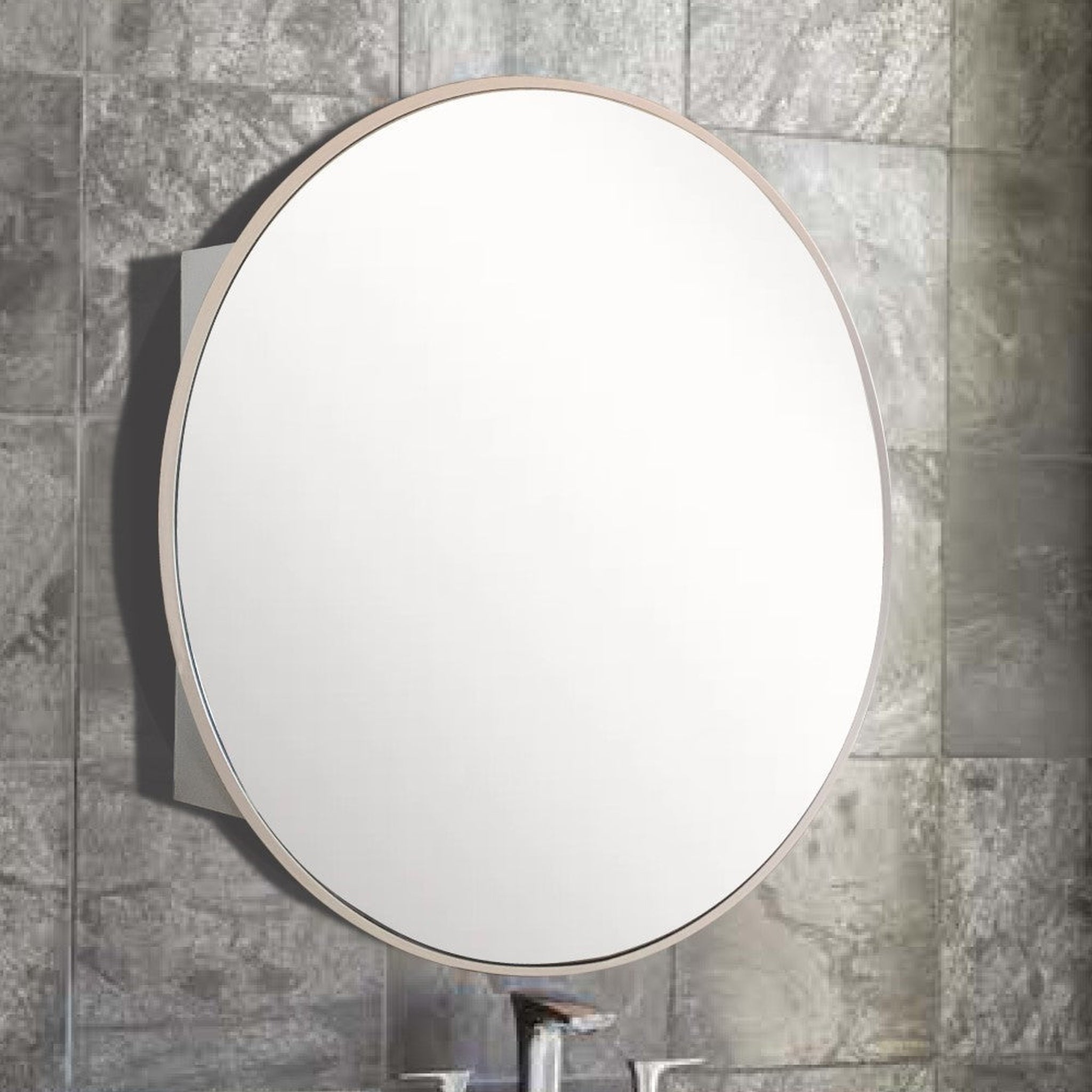 Bellaterra Home, Bellaterra Home 26" Silver Round Wall-Mounted Steel Framed Mirror Medicine Cabinet