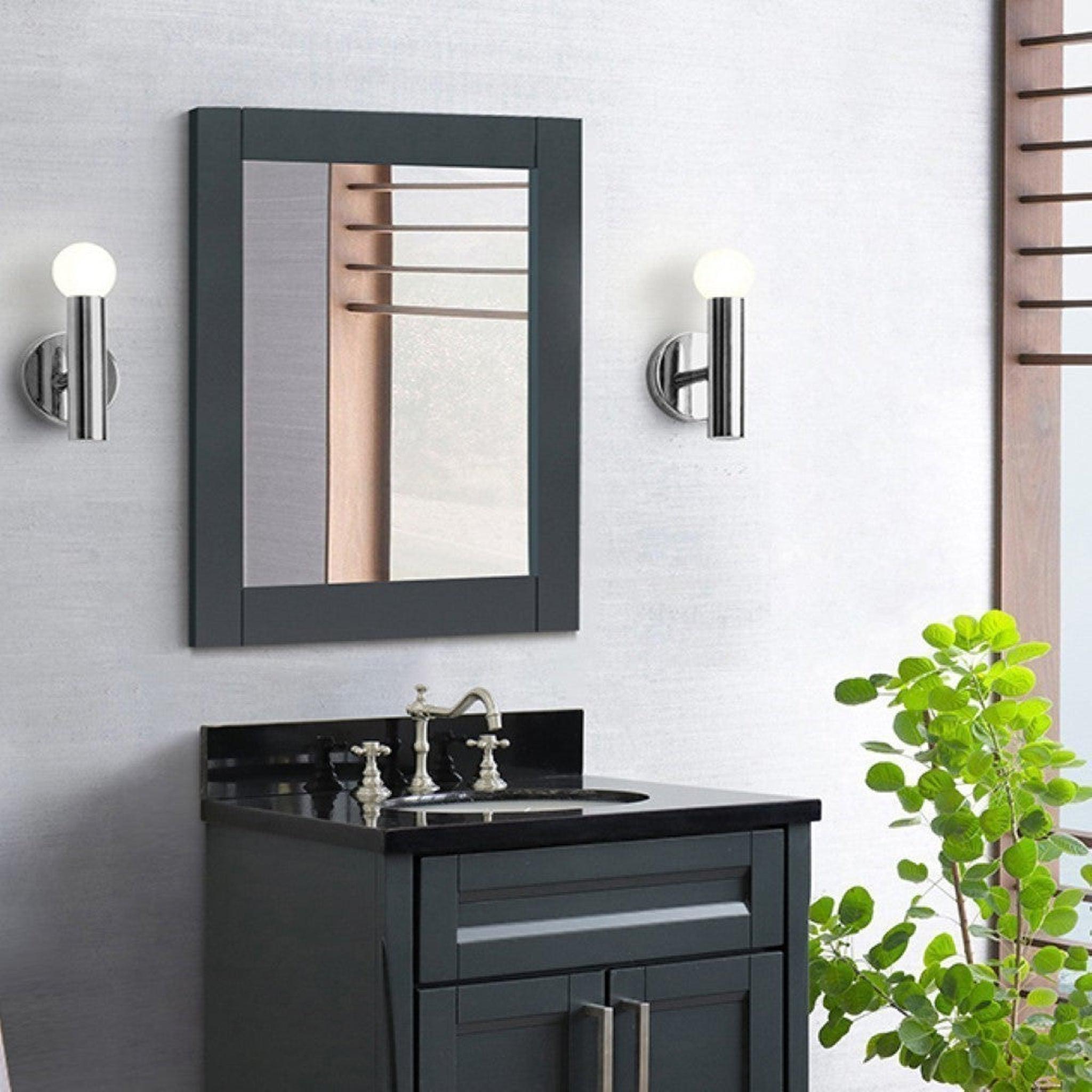 Bellaterra Home, Bellaterra Home 28" x 30" Dark Gray Rectangle Wall-Mounted Wood Framed Mirror