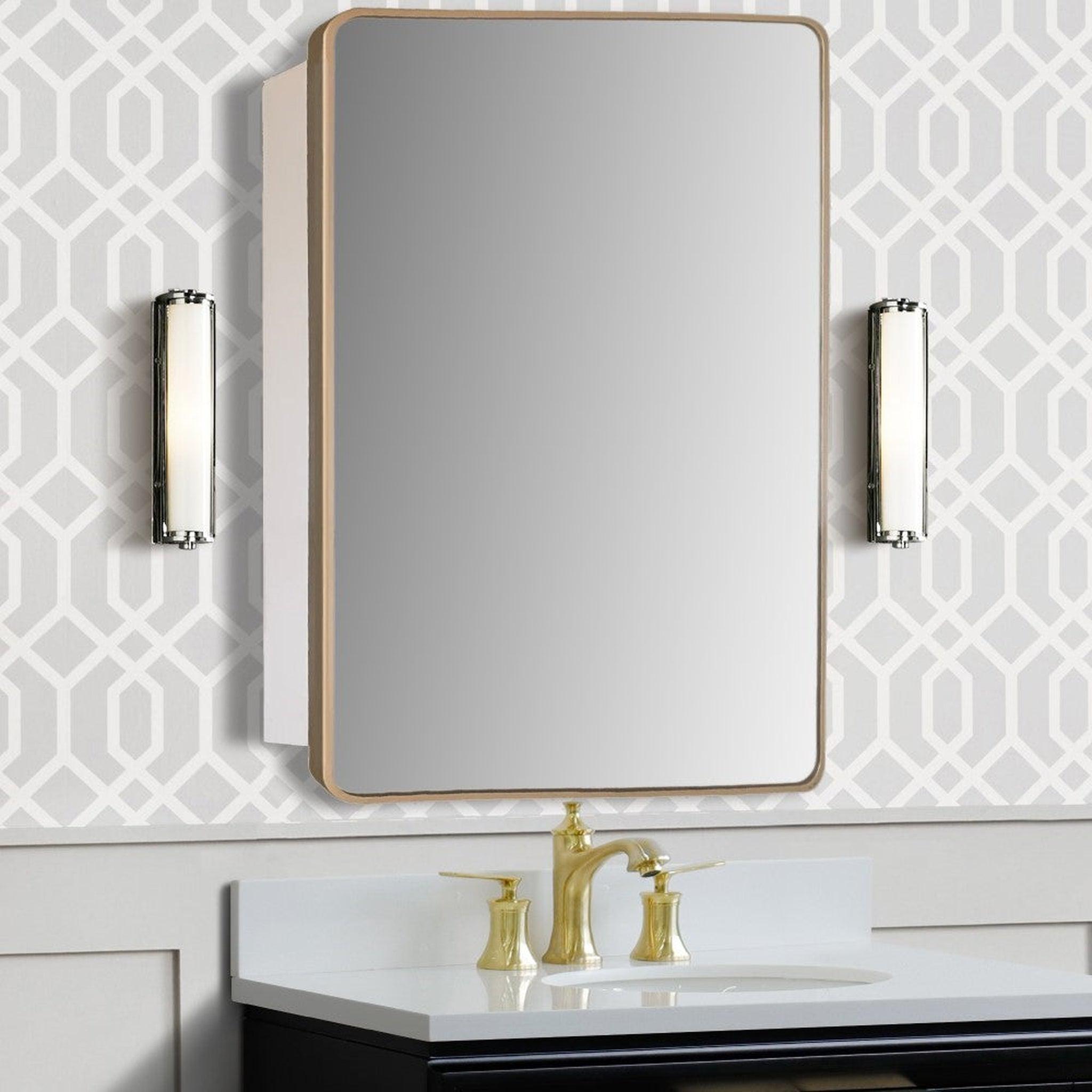 Bellaterra Home, Bellaterra Home 29" x 18" Gold Rectangle Wall-Mounted Steel Framed Mirror Medicine Cabinet