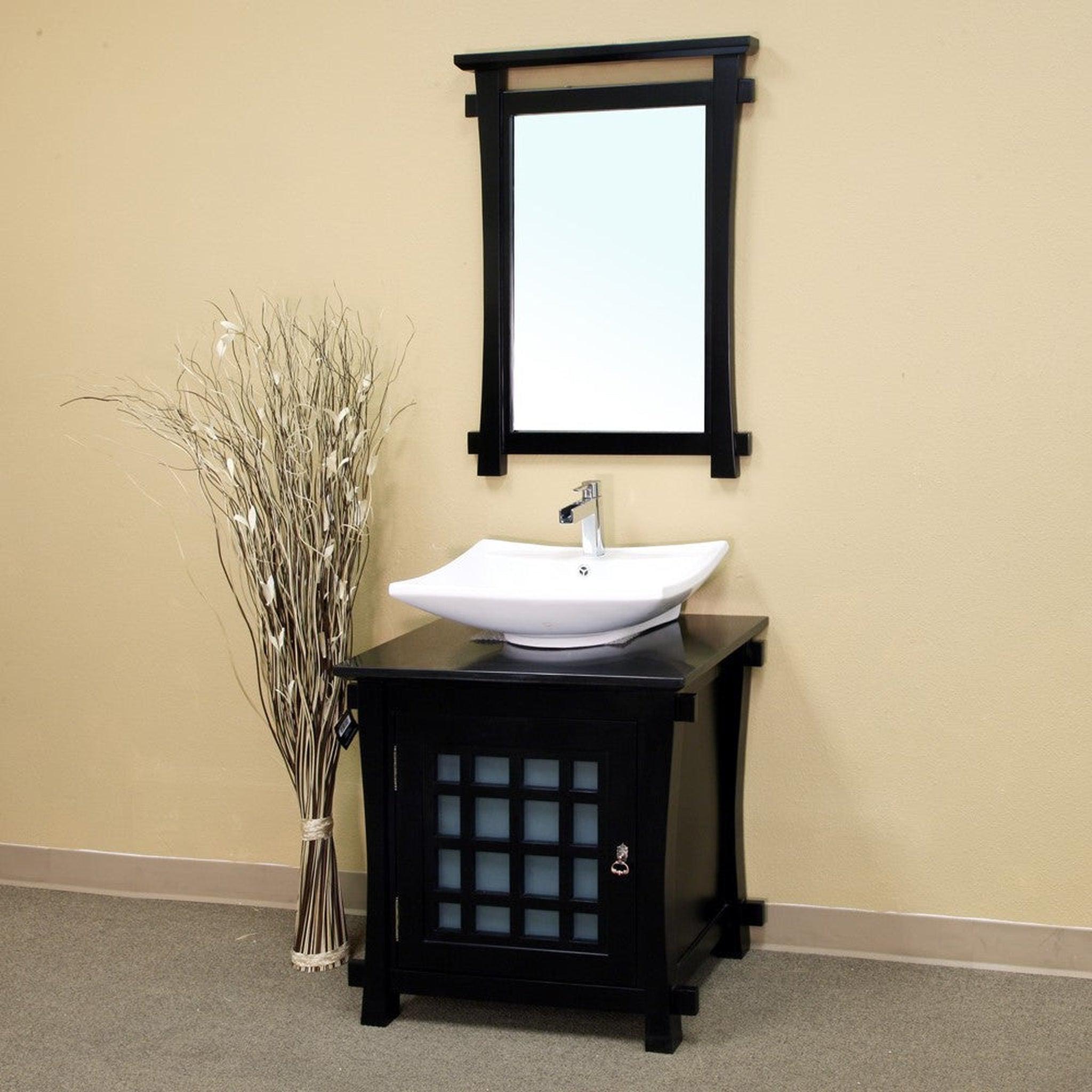 Bellaterra Home, Bellaterra Home 30" 1-Door Black Freestanding Vanity Set With White Ceramic Vessel Sink and Black Galaxy Marble Top