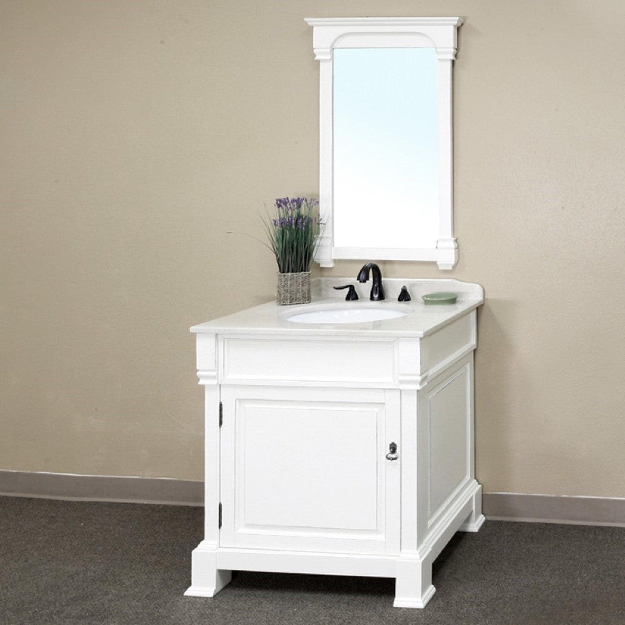 Bellaterra Home, Bellaterra Home 30" 1-Door White Freestanding Vanity Set With White Ceramic Undermount Sink and White Marble Top