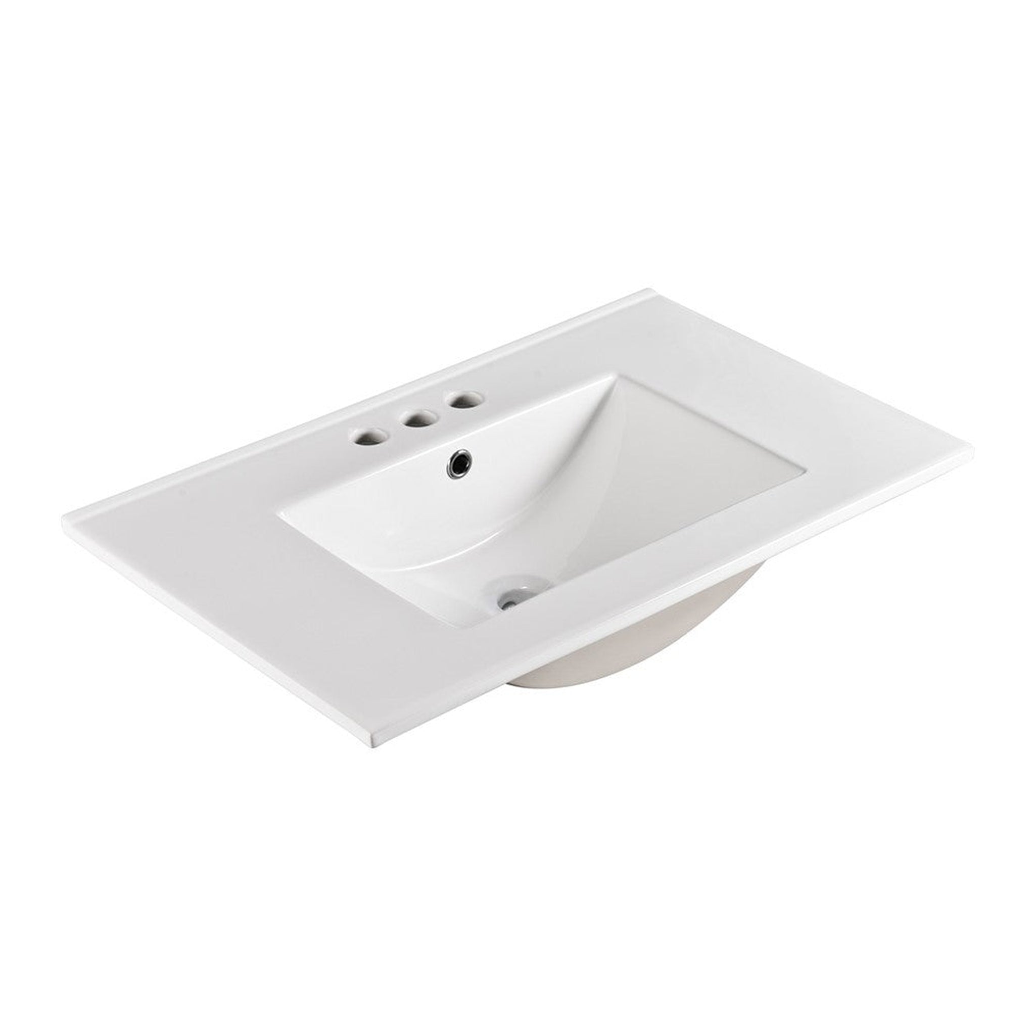 Bellaterra Home, Bellaterra Home 30" x 18" Ceramic Three Hole Vanity Top With Integrated Rectangular Sink and Overflow