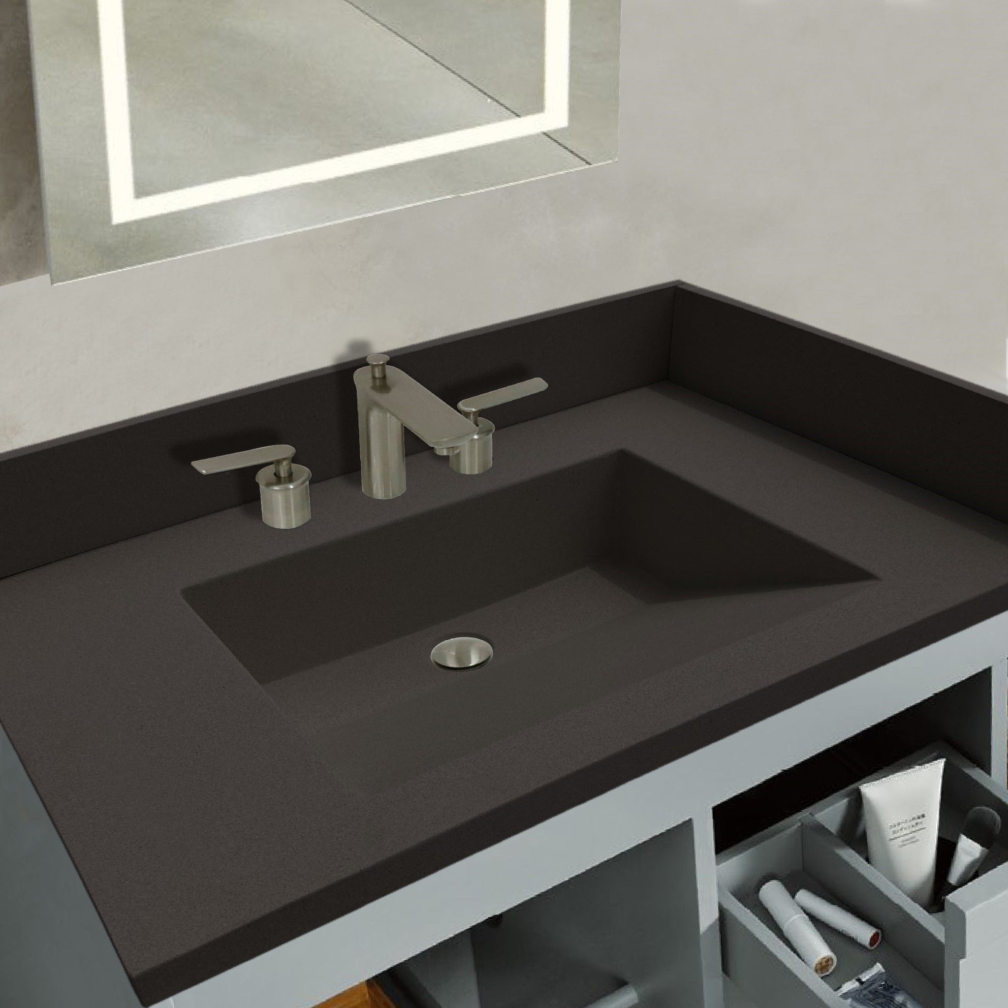 Bellaterra Home, Bellaterra Home 31" x 22" Black Concrete Three Hole Vanity Top With Integrated Rectangular Ramp Sink