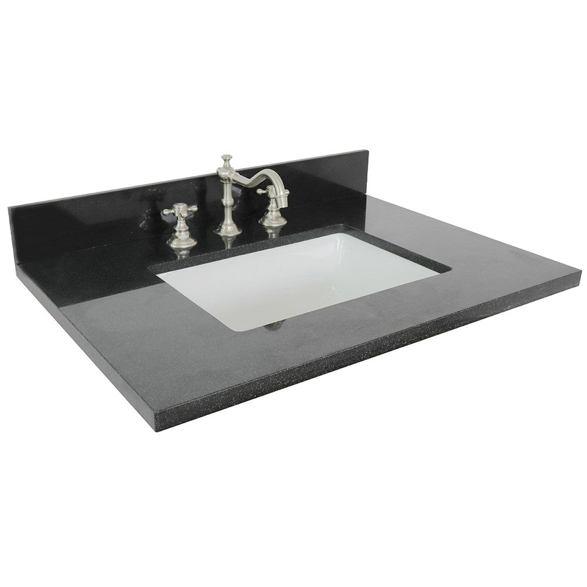 Bellaterra Home, Bellaterra Home 31" x 22" Black Galaxy Three Hole Vanity Top With Undermount Rectangular Sink and Overflow