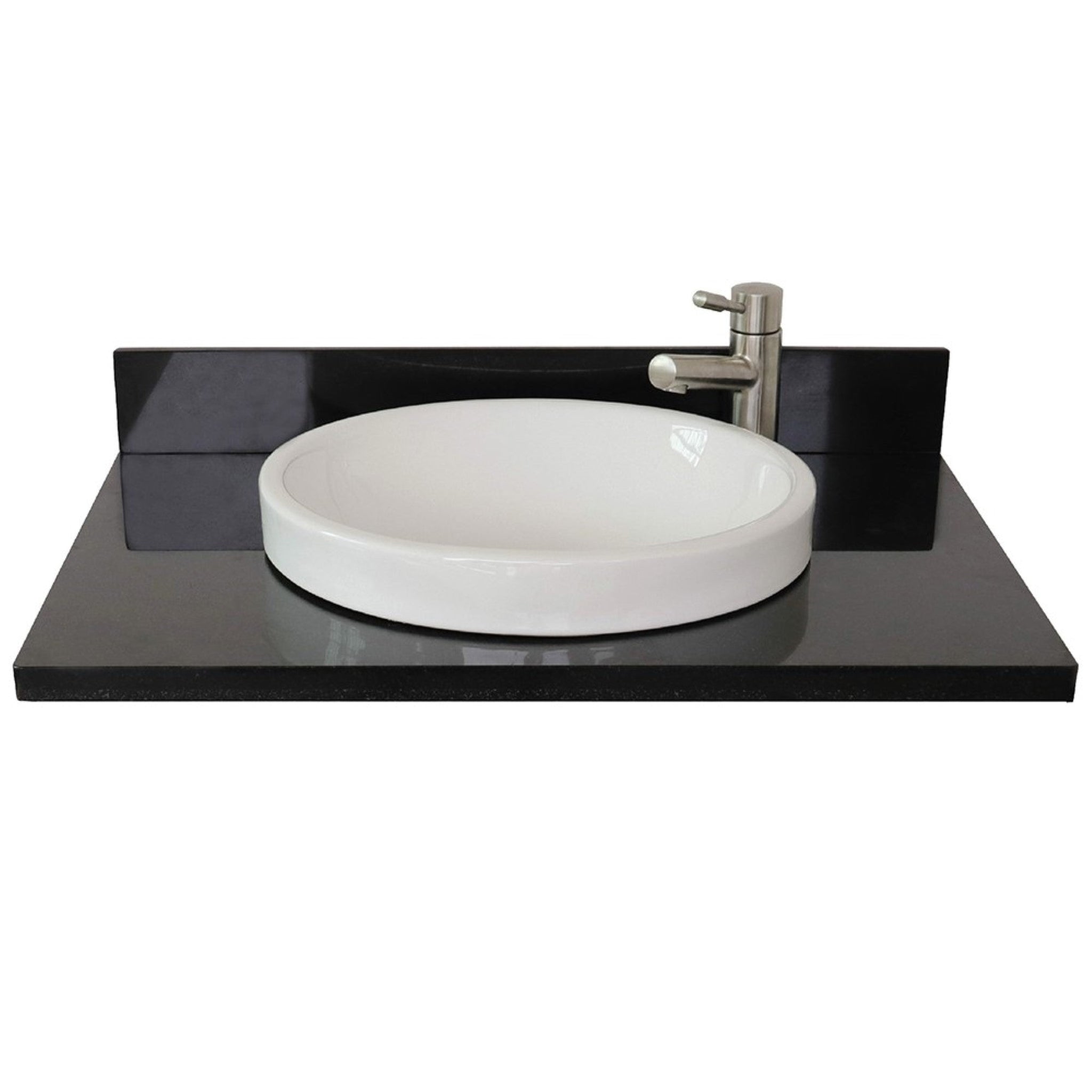 Bellaterra Home, Bellaterra Home 31" x 22" Black Galaxy Vanity Top With Semi-recessed Round Sink and Overflow