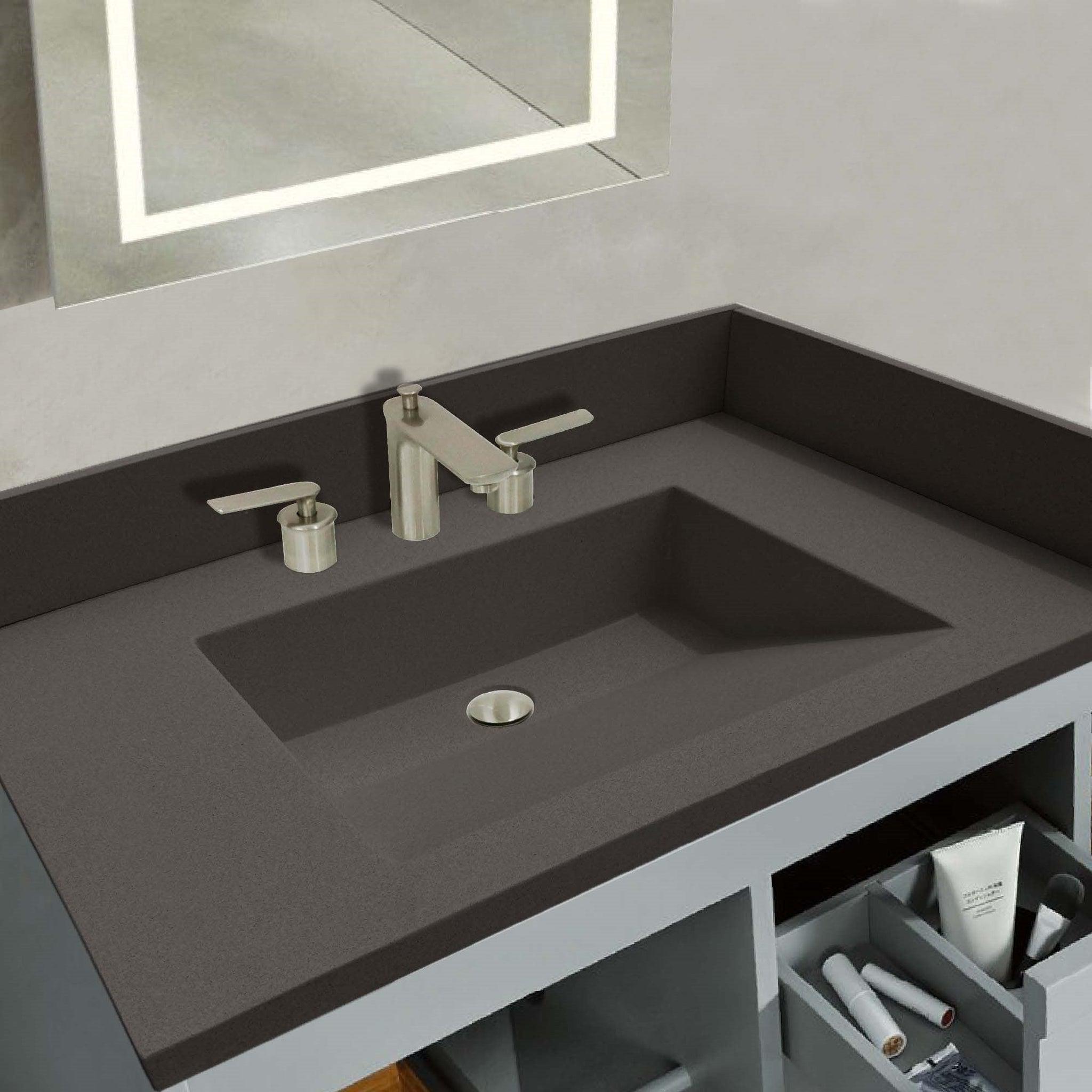 Bellaterra Home, Bellaterra Home 31" x 22" Dark Gray Concrete Three Hole Vanity Top With Integrated Rectangular Ramp Sink