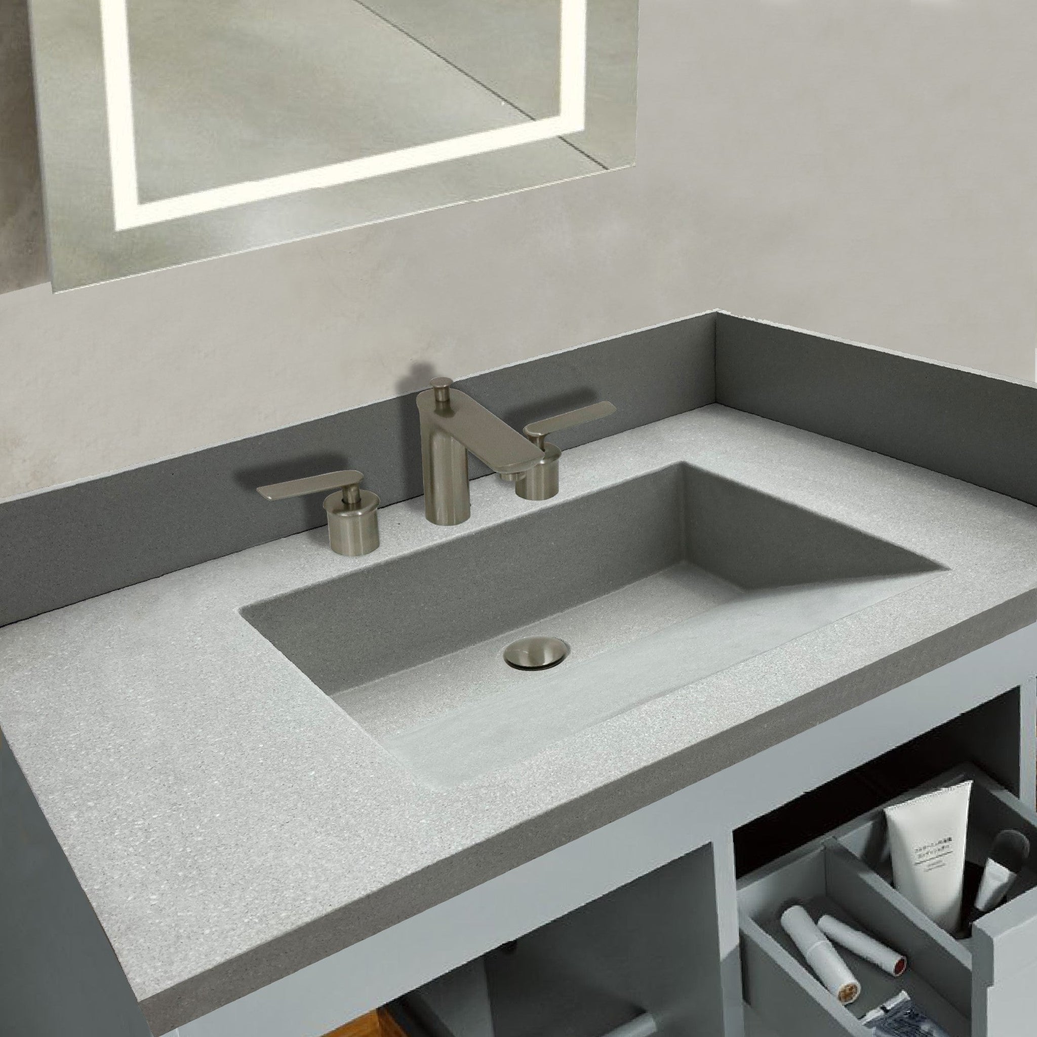 Bellaterra Home, Bellaterra Home 31" x 22" Gray Concrete Three Hole Vanity Top With Integrated Rectangular Ramp Sink