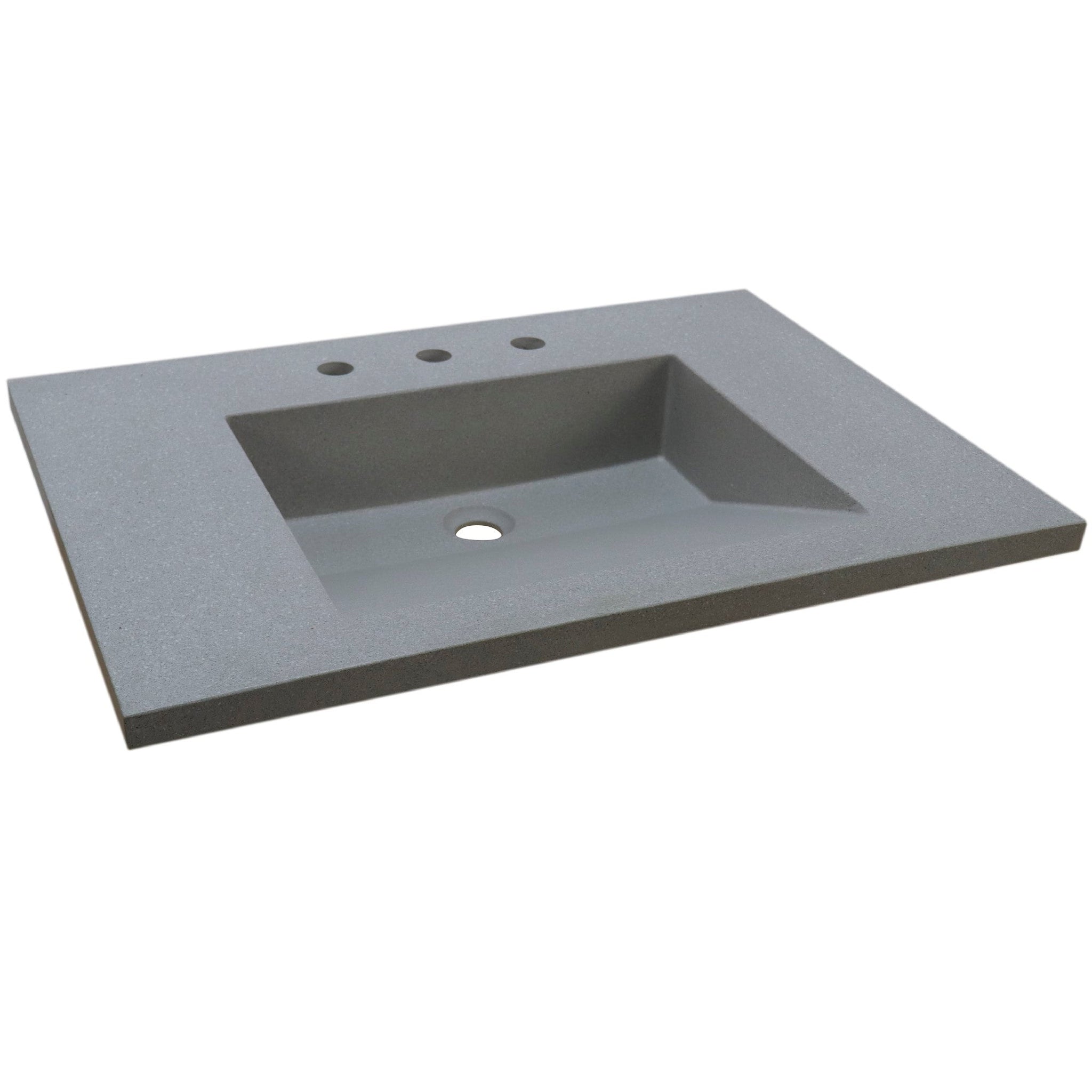 Bellaterra Home, Bellaterra Home 31" x 22" Gray Concrete Three Hole Vanity Top With Integrated Rectangular Ramp Sink