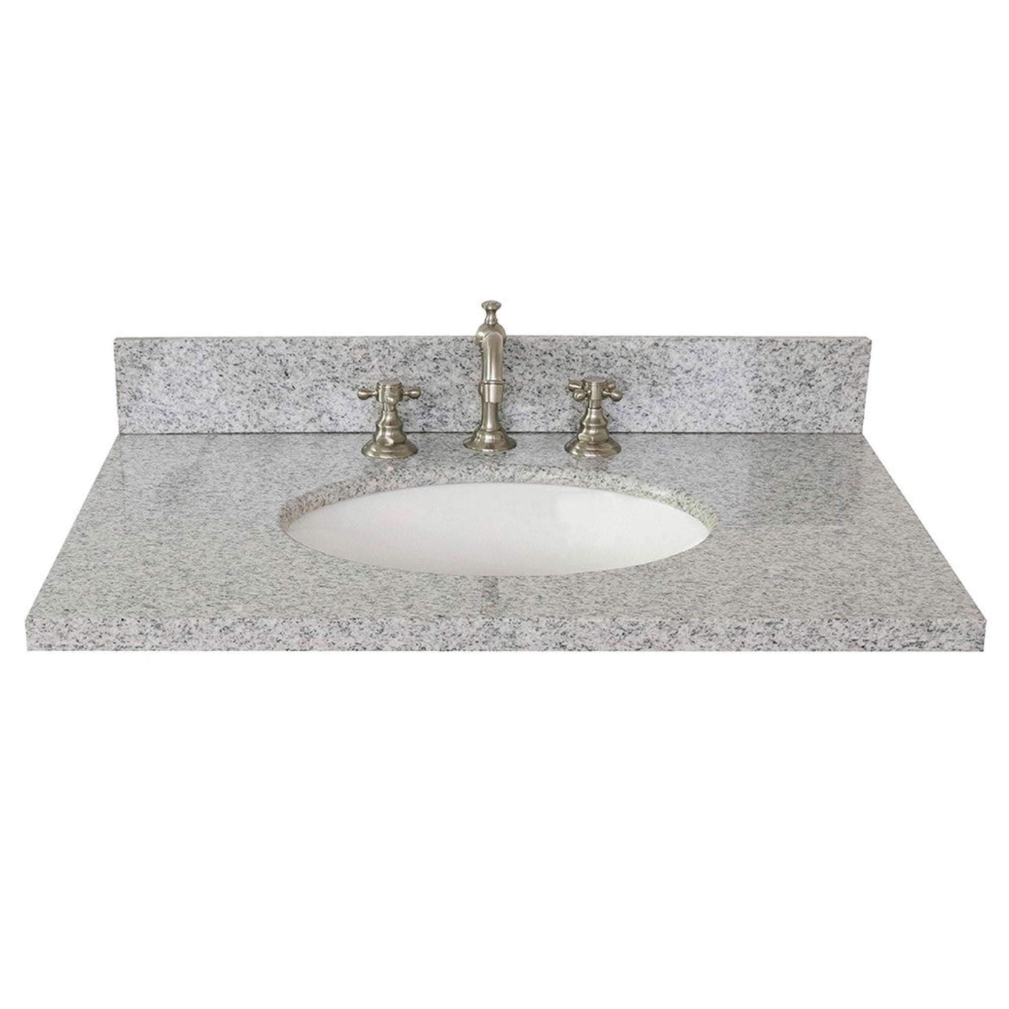 Bellaterra Home, Bellaterra Home 31" x 22" Gray Granite Three Hole Vanity Top With Undermount Oval Sink and Overflow