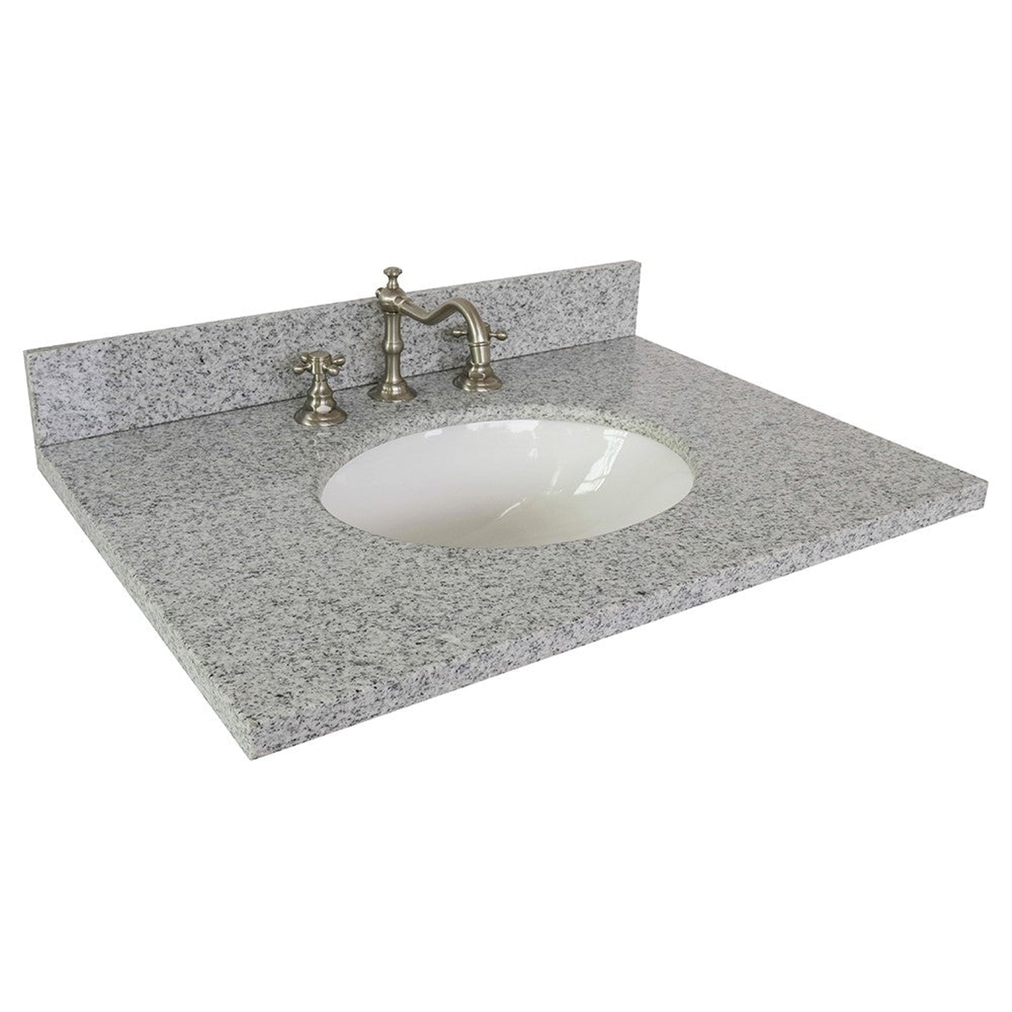 Bellaterra Home, Bellaterra Home 31" x 22" Gray Granite Three Hole Vanity Top With Undermount Oval Sink and Overflow