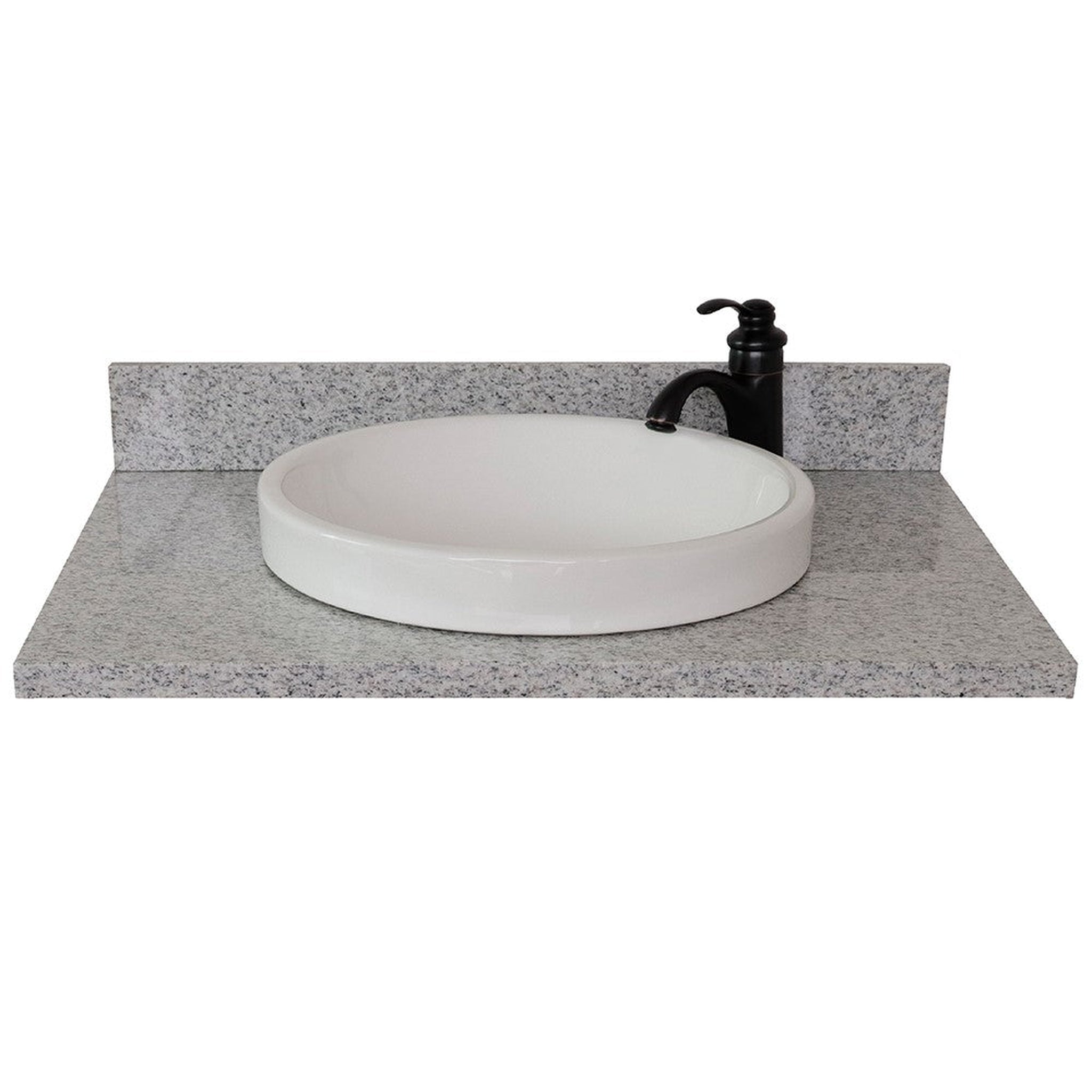 Bellaterra Home, Bellaterra Home 31" x 22" Gray Granite Vanity Top With Semi-recessed Round Sink and Overflow