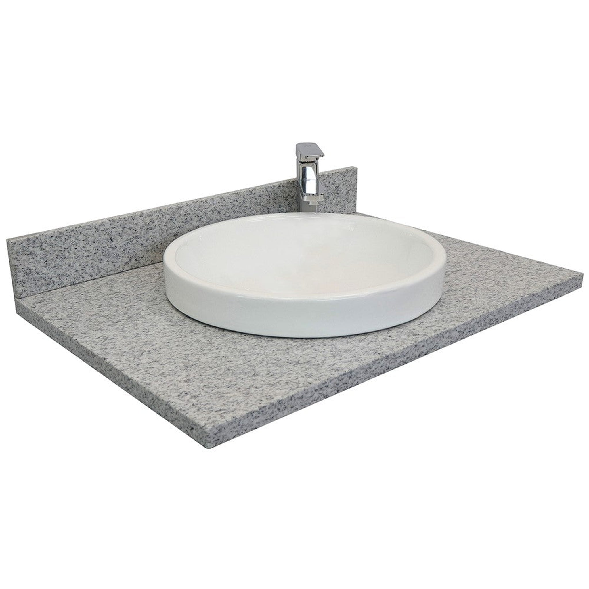 Bellaterra Home, Bellaterra Home 31" x 22" Gray Granite Vanity Top With Semi-recessed Round Sink and Overflow