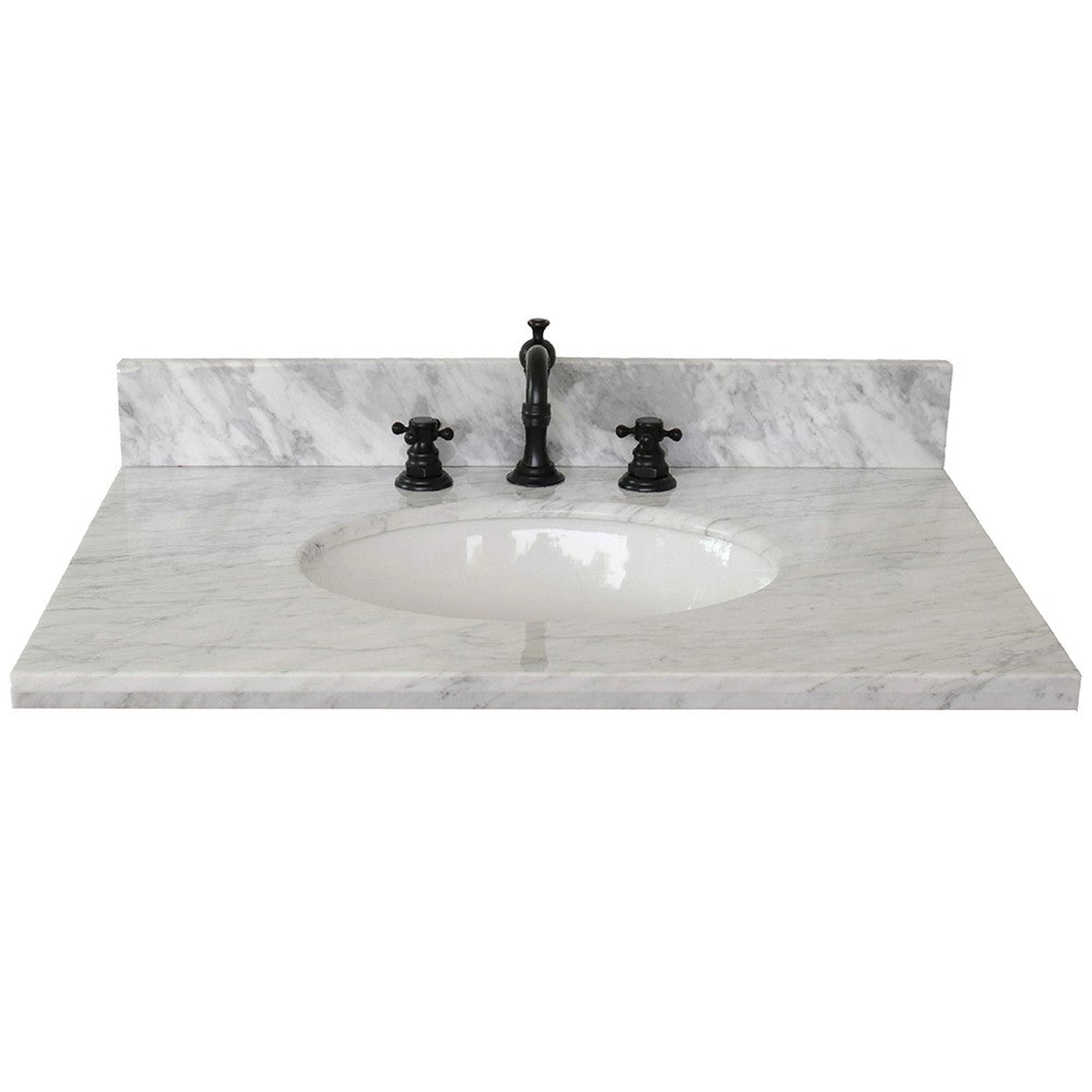 Bellaterra Home, Bellaterra Home 31" x 22" White Carrara Marble Three Hole Vanity Top With Undermount Oval Sink and Overflow