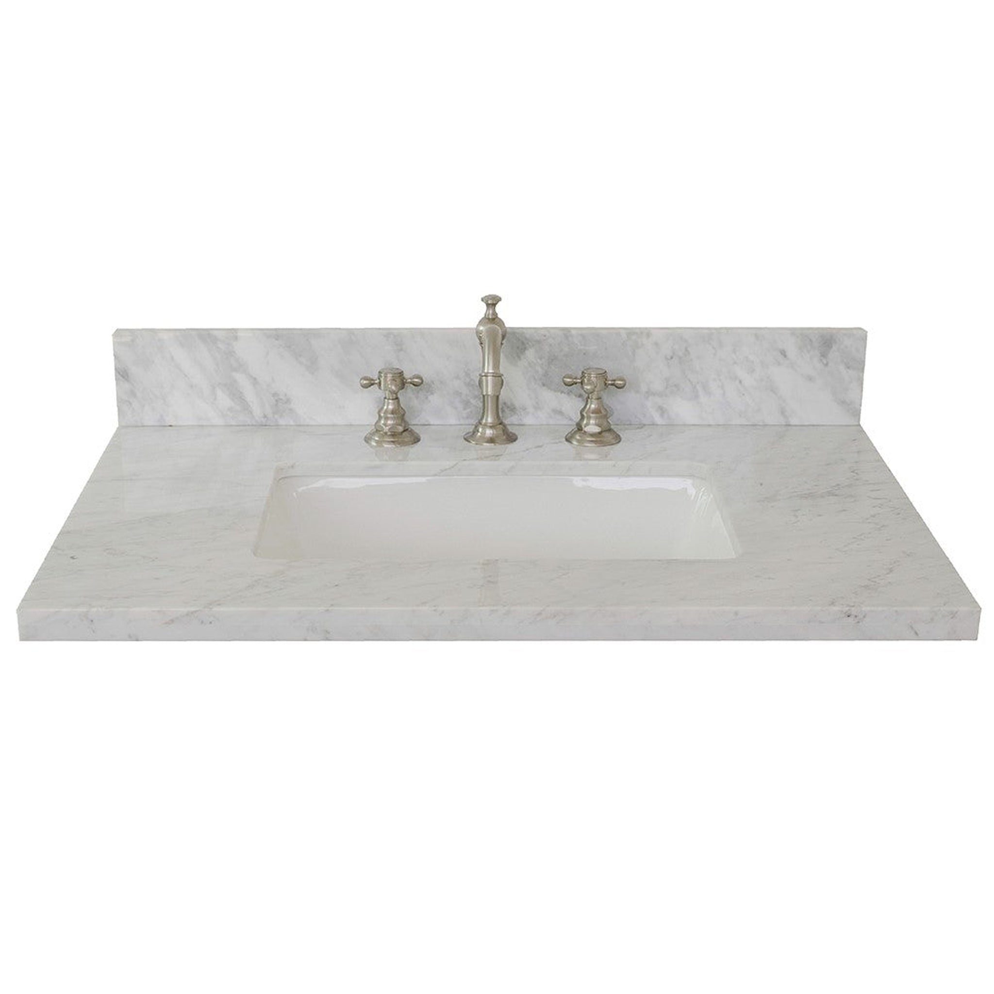 Bellaterra Home, Bellaterra Home 31" x 22" White Carrara Marble Three Hole Vanity Top With Undermount Rectangular Sink and Overflow